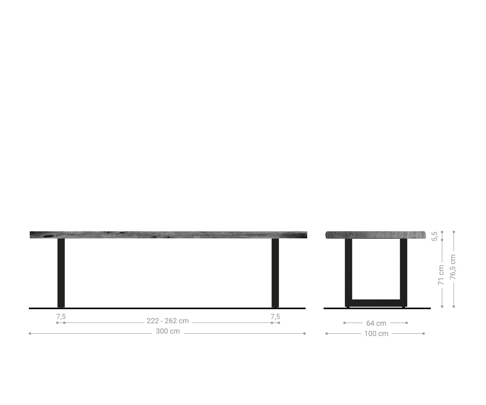 Esstisch Edge 300x100 XL Akazie Braun Edelstahl Breit Live-Edge 5