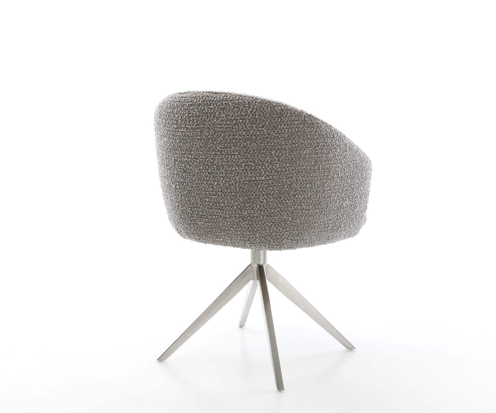 Drehstuhl Caja-Flex mit Armlehnen Bouclé Silbergrau Kreuzgestell breit Edelstahl 360° drehbar Wippfunktion Taschenfederkern 4