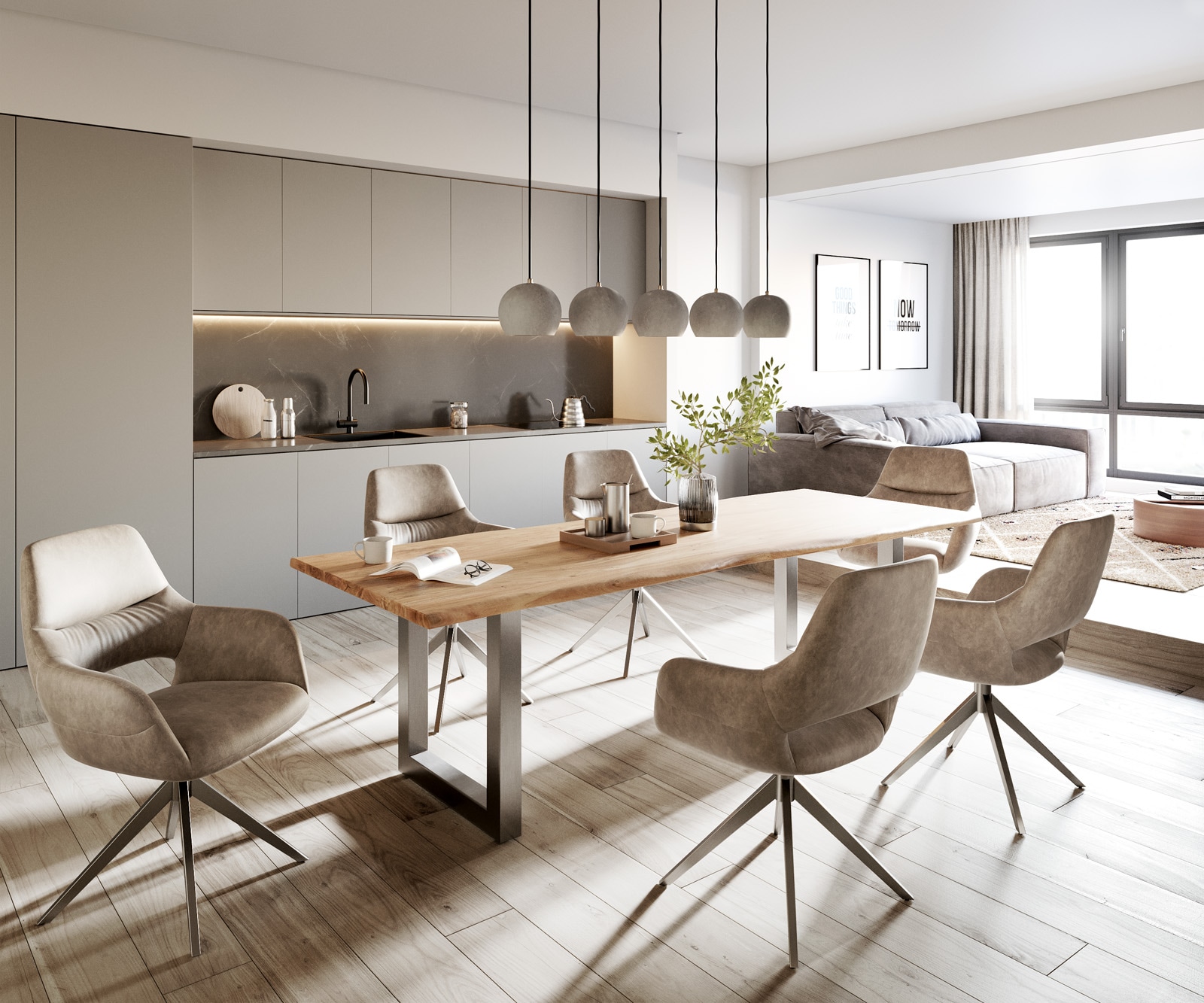 Esstisch Edge 260x100 Akazie Natur Edelstahl Breit Live-Edge 6