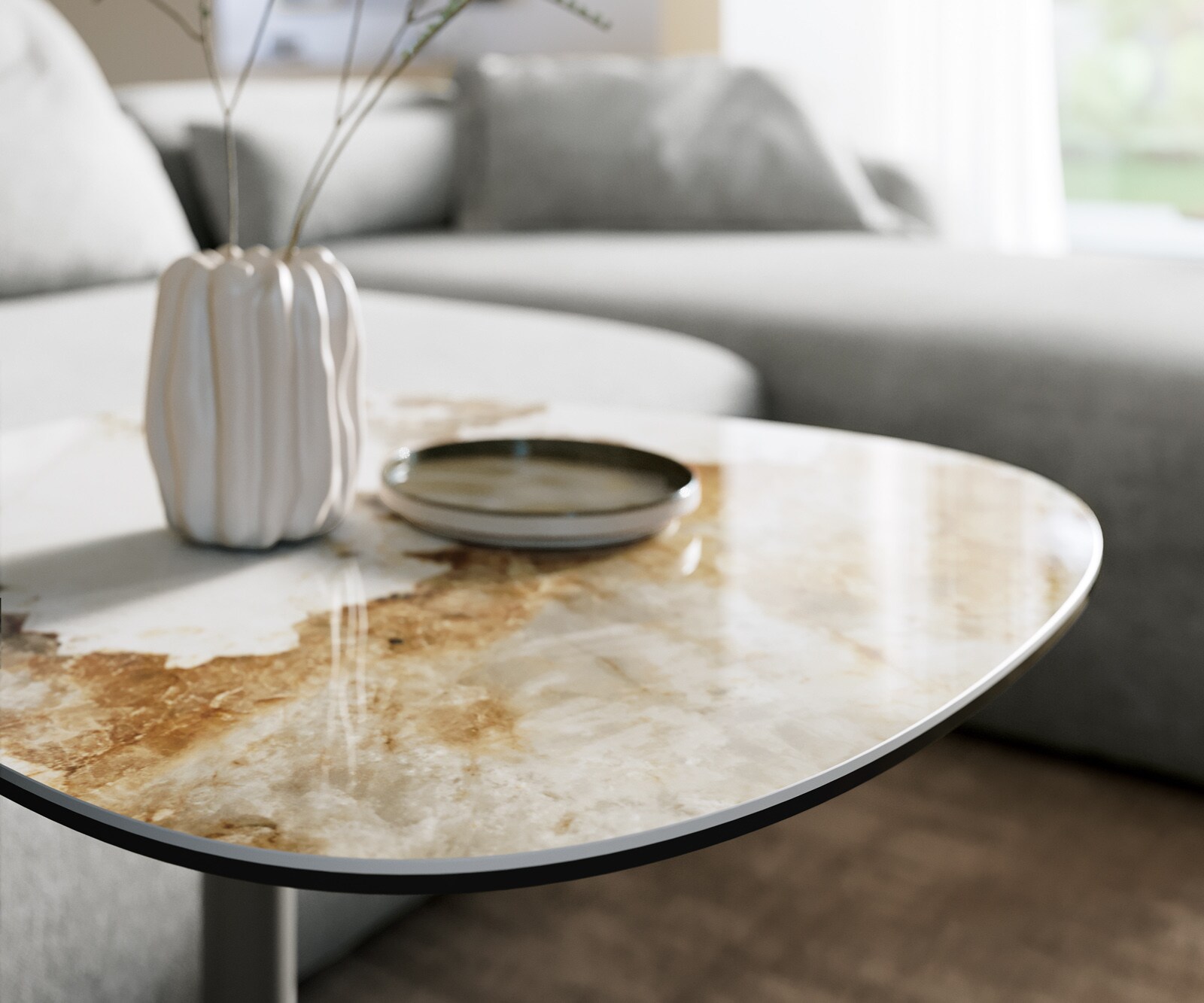 Couchtisch Edge Boot 60x60 cm Keramik Minas Melange Eleny Metall Effektfinish Titan 5