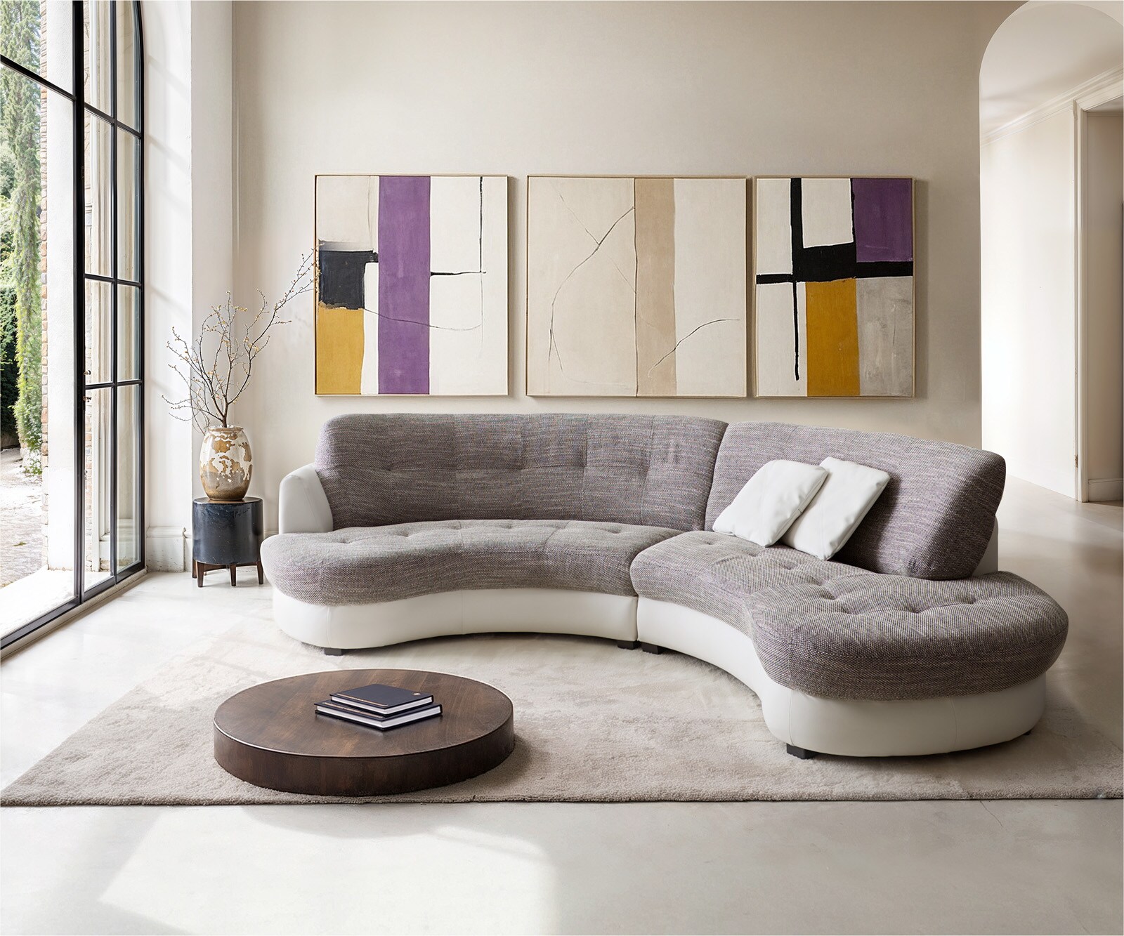 Sofa Napoli 300x95cm Weiss Hellgrau mit Kissen