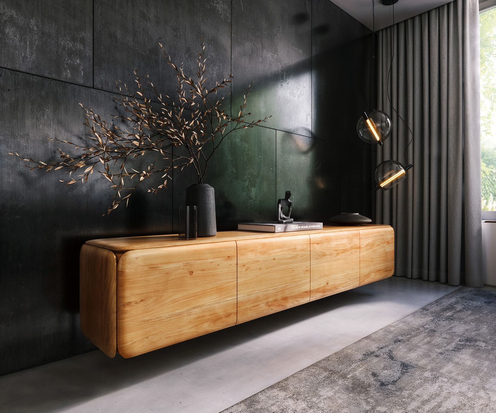 Lowboard Shavani 220 cm Akazie Natur 4 Türen schwebend 1