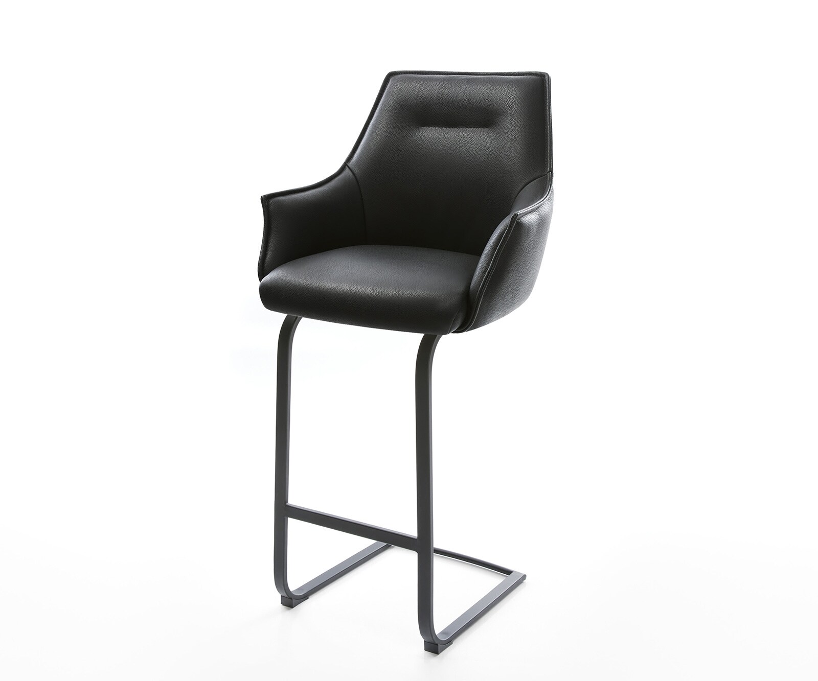 Barstuhl Alja-Flex Echt-Leder Schwarz Freischwinger flach Metall Schwarz Taschenfederkern