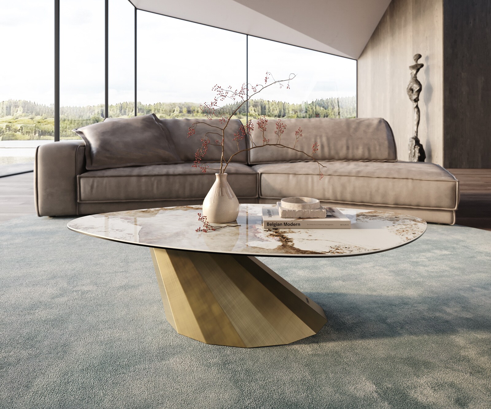 Couchtisch Edge Organisch 140x76 cm Keramik Minas Melange Parabi Metallic G günstig online kaufen