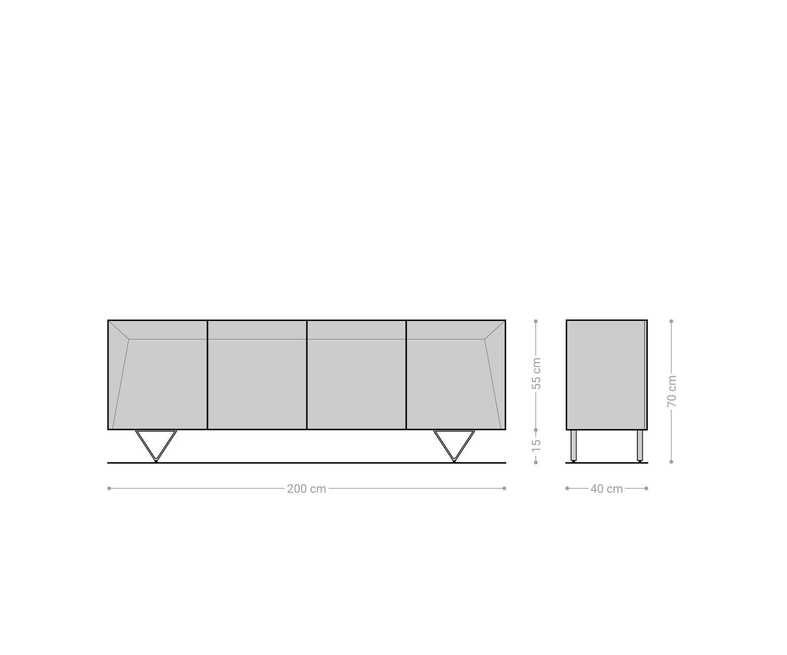 Sideboard Kayu 200x40x70 cm Akazie Natur 4 Türen V-Fuß 6