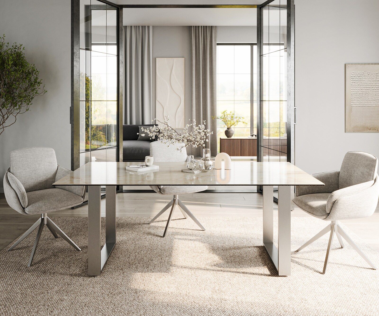 Esstisch Edge 200x100 Keramik Laminam® Onice Oro Edelstahl Schmal 2