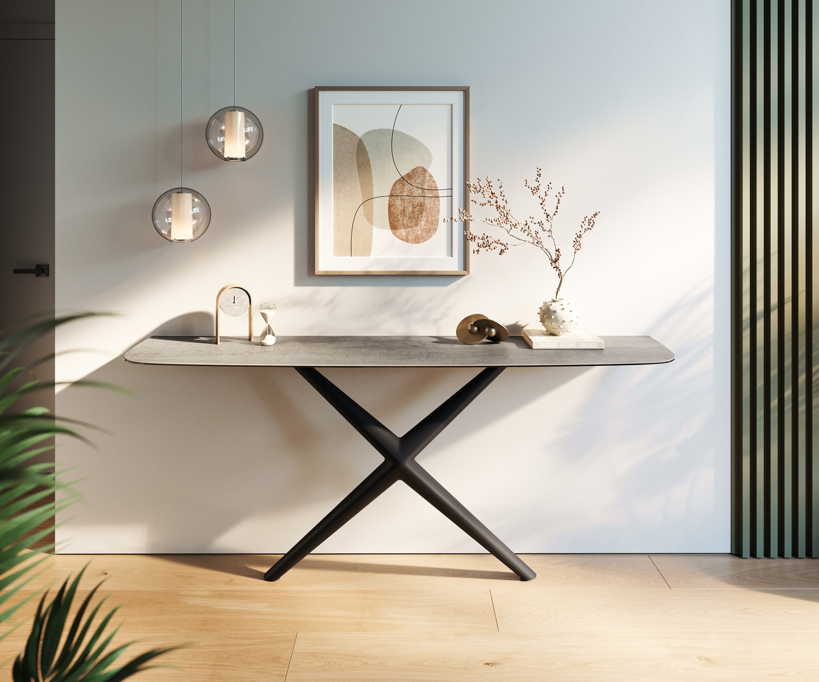 Konsolentisch Edge Boot 180x40 cm Keramik Beton Grau Estelo Metall Schwarz