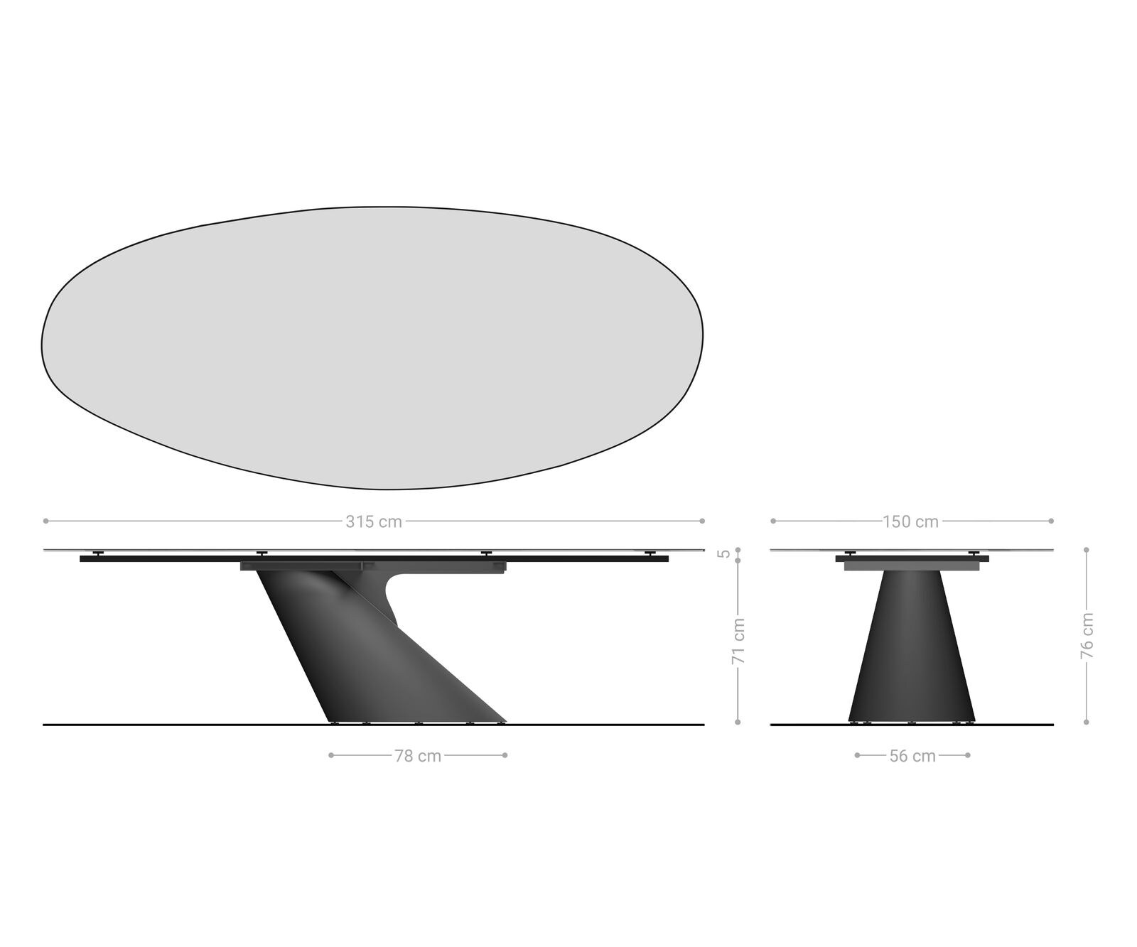 Esstisch Edge Oval 315x150 cm Keramik Emperador Extra Lucidato Dunkelbraun Cono Metallic Gold 8