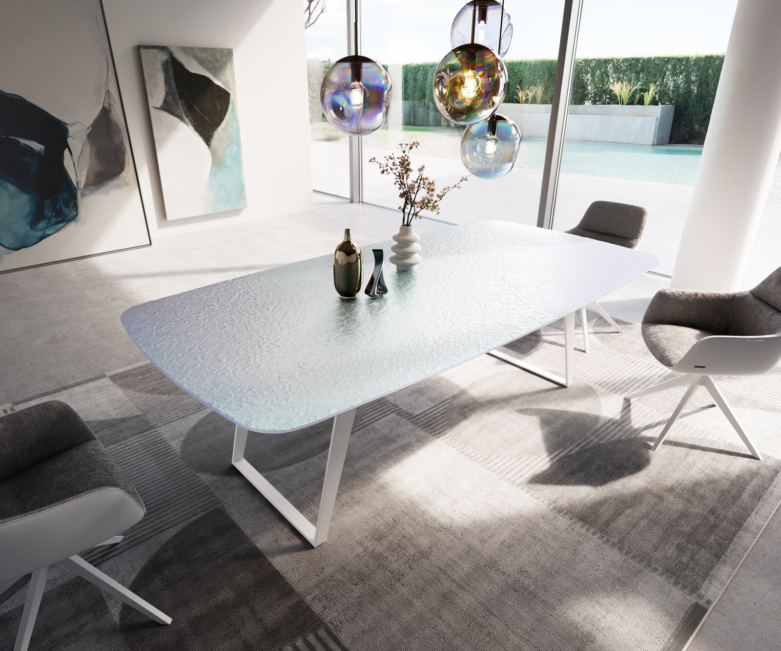 Esstisch Edge Boot 240x120 cm Reliefglas Perlmutt 3D-Design Metall Schräg W günstig online kaufen