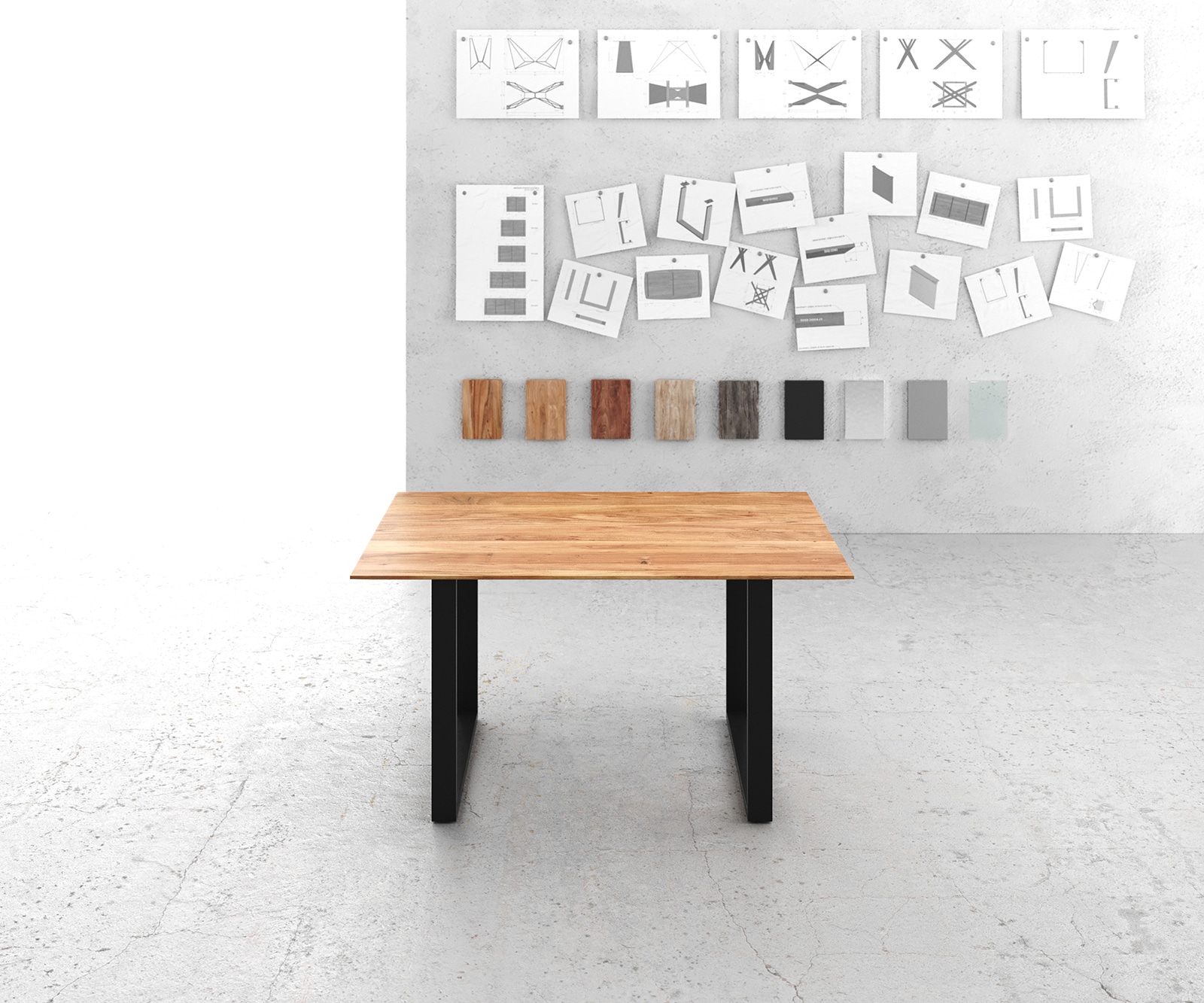 Esstisch Edge 140x90 Akazie Natur Kufengestell Schwarz Schweizer Kante 2