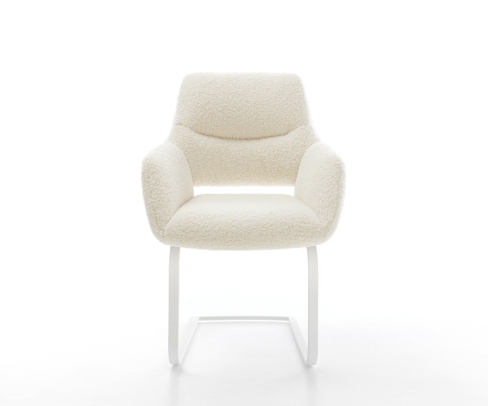 Freischwinger Yago-Flex mit Armlehnen Teddystoff Beige Freischwinger flach Weiß Taschenfederkern 1