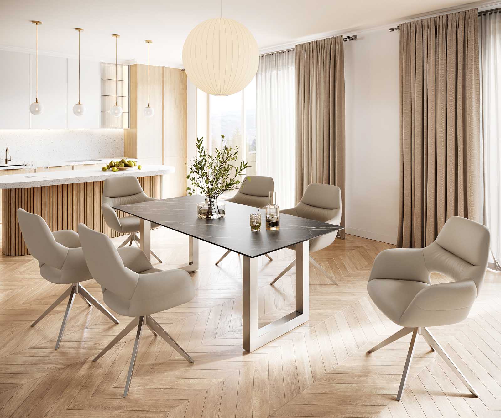 Esstisch Edge 200x100 Keramik Laminam® Noir Desir Braun Edelstahl Breit 6