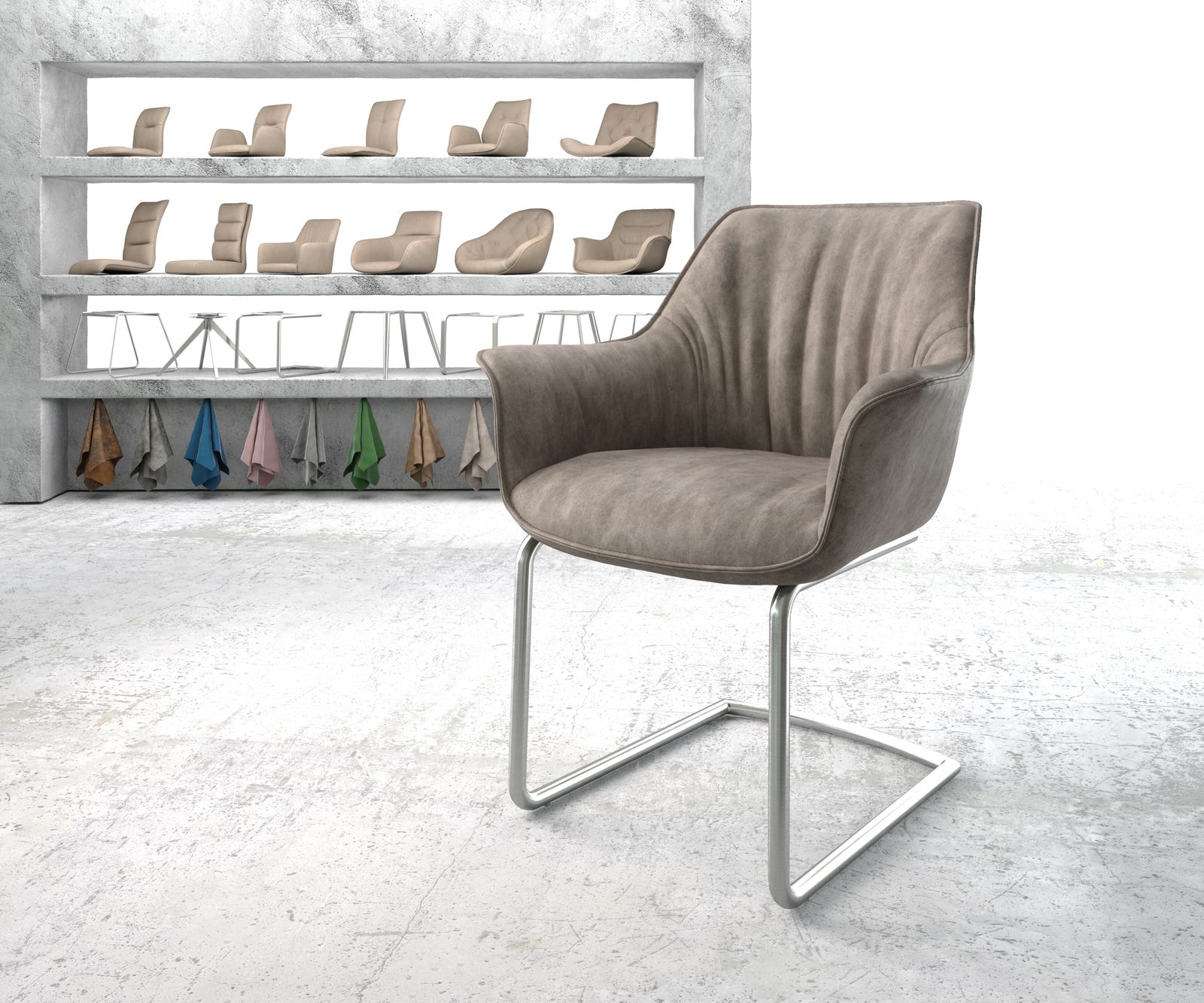 Freischwinger Keila-Flex mit Armlehnen Mikrofaser Taupe Vintage Freischwing günstig online kaufen