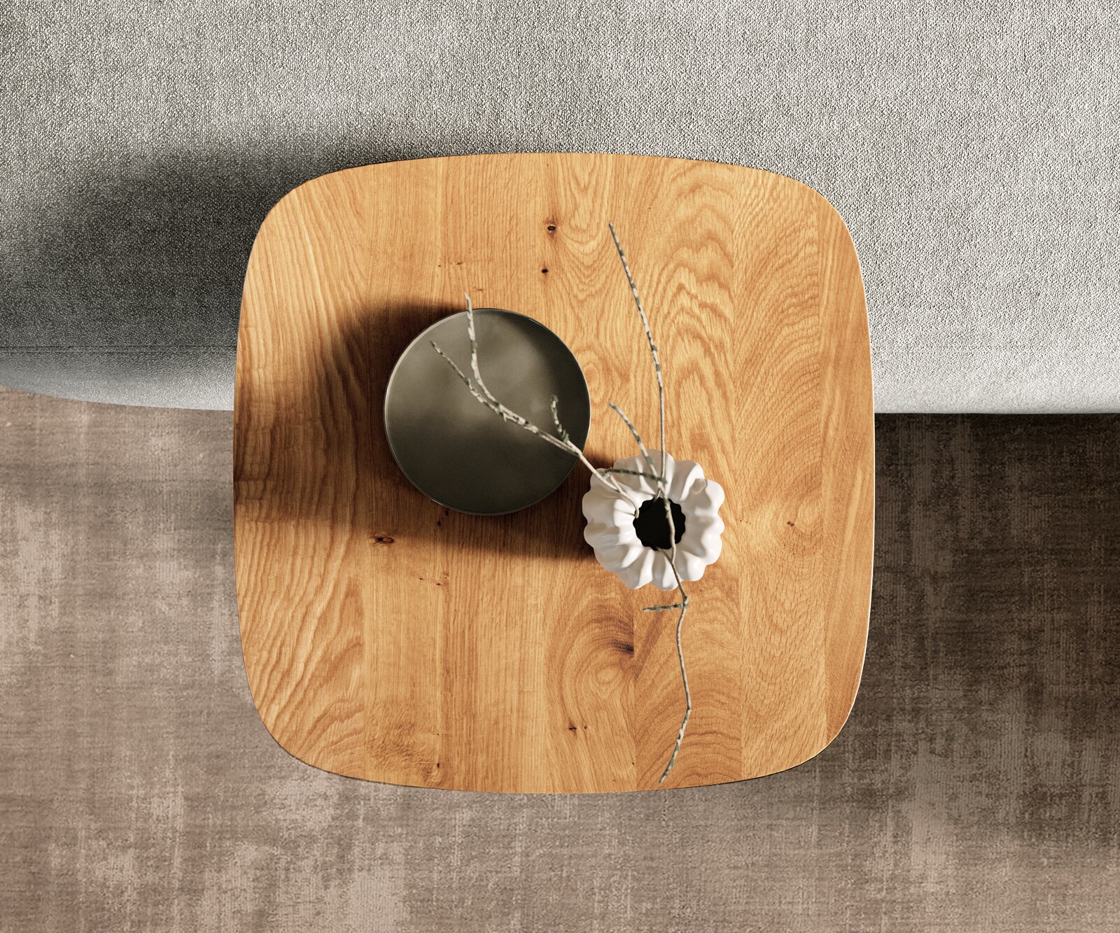 Couchtisch Edge Boot 50x50 cm Eiche Natur Schweizer Kante Eleny Edelstahl gebürstet 3