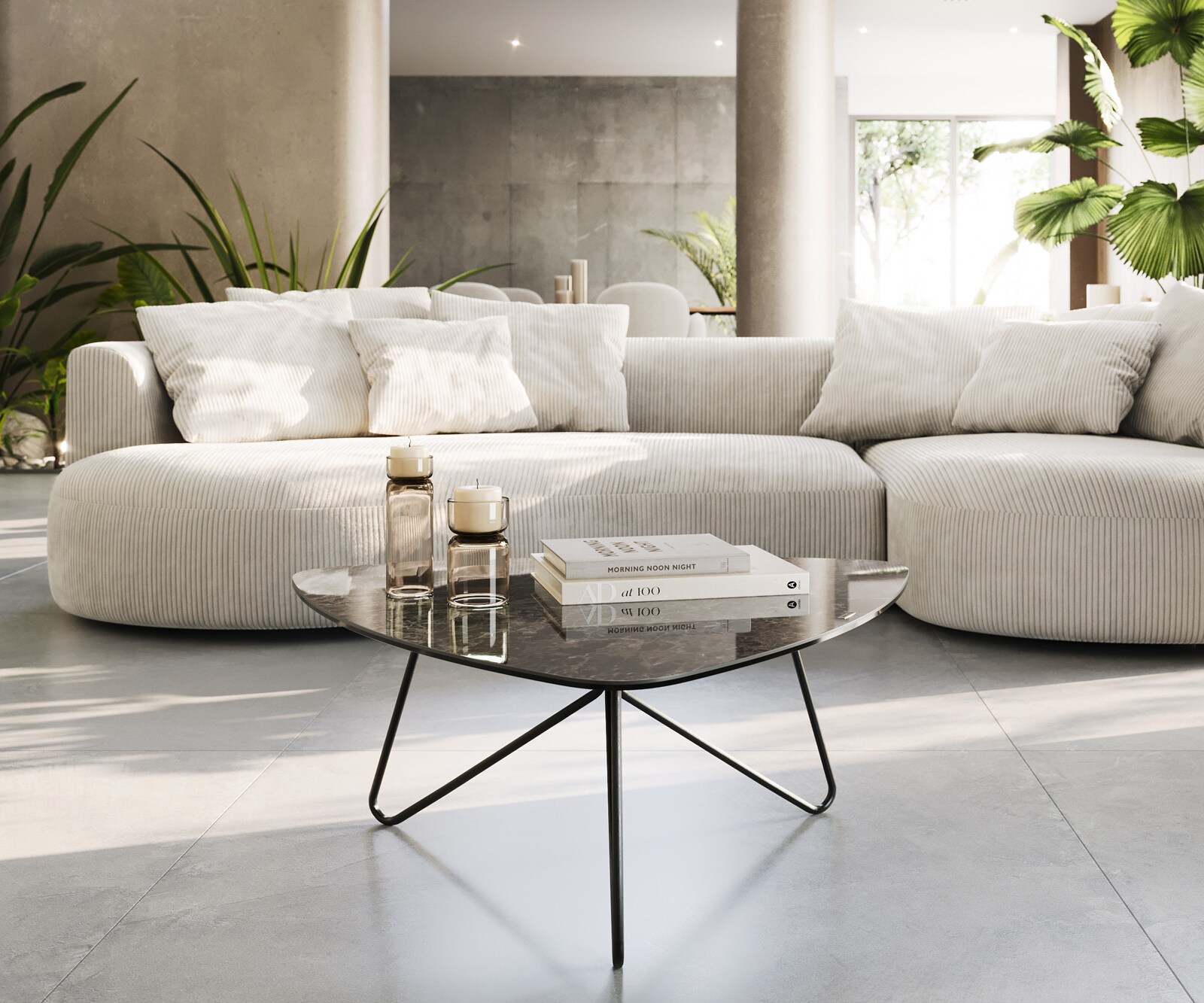 Couchtisch Ekrem 88x85 cm Keramik Emperador Extra Lucidato Dunkelbraun Hairpin Metall Schwarz 1
