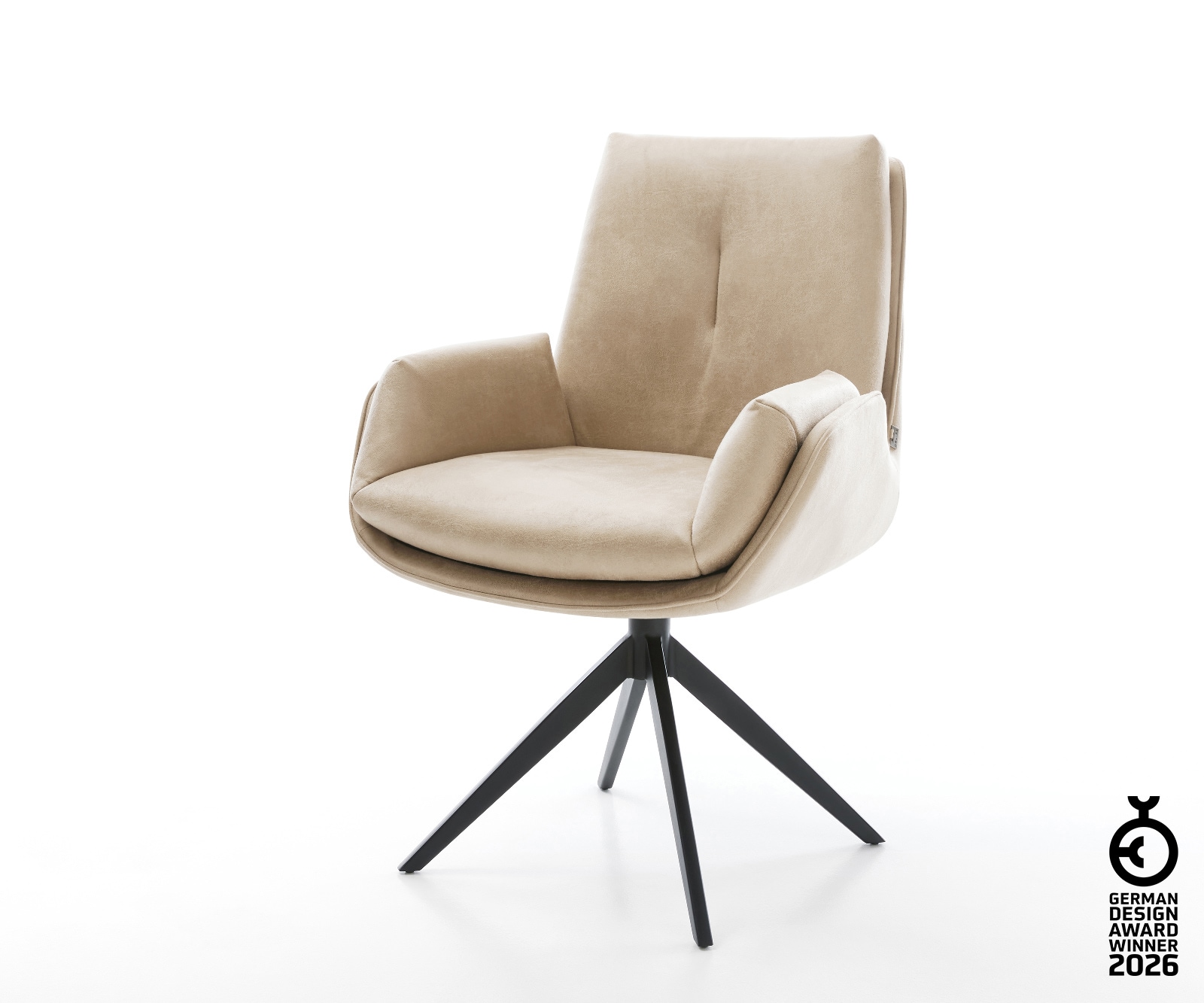 Drehstuhl Clea-Flex Mikrofaser Beige Vintage Kreuzgestell breit Schwarz 360° drehbar Wippfunktion 1