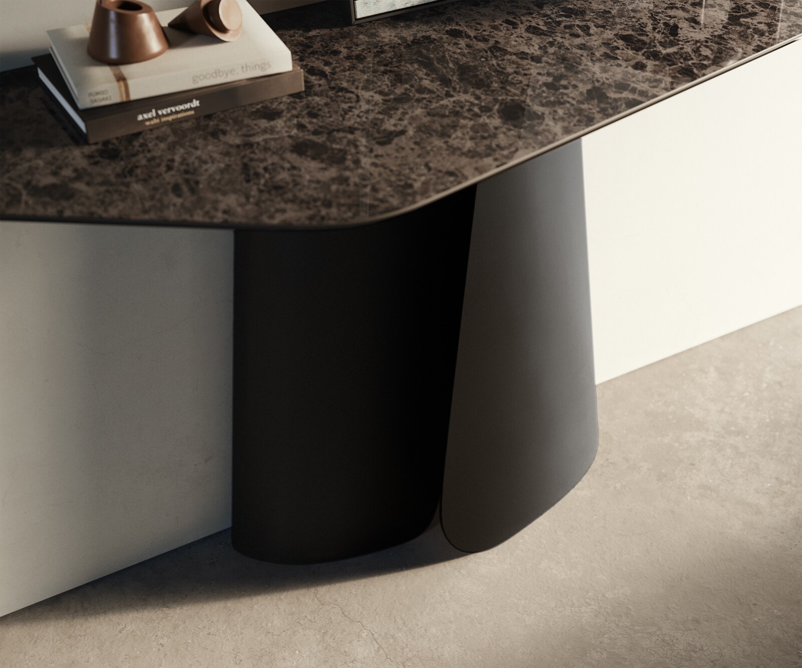 Konsolentisch Edge Polygonal 140x50 cm Keramik Emperador Extra Lucidato Dunkelbraun Livos Metall Schwarz 6