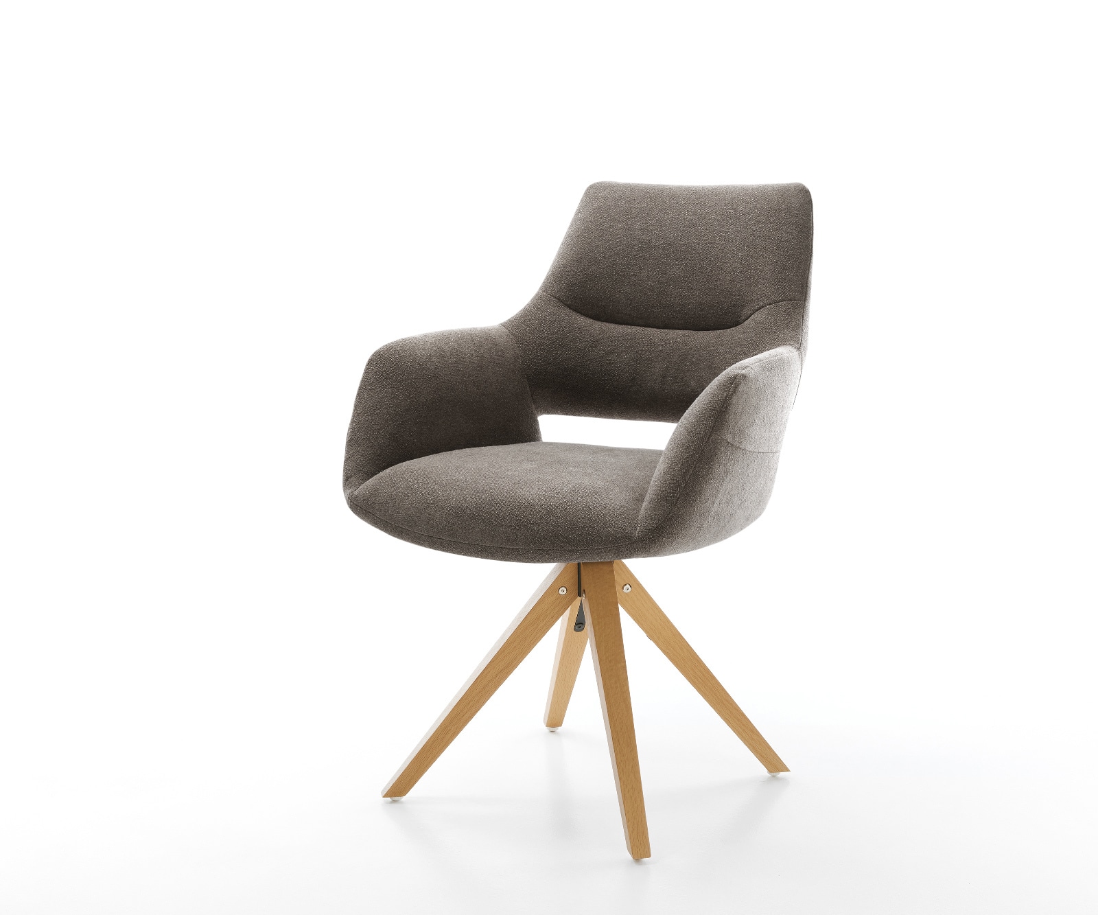 Drehstuhl Yago-Flex mit Armlehnen Strukturstoff Soft Taupe Holzgestell kantig Natur 360° drehbar Taschenfederkern