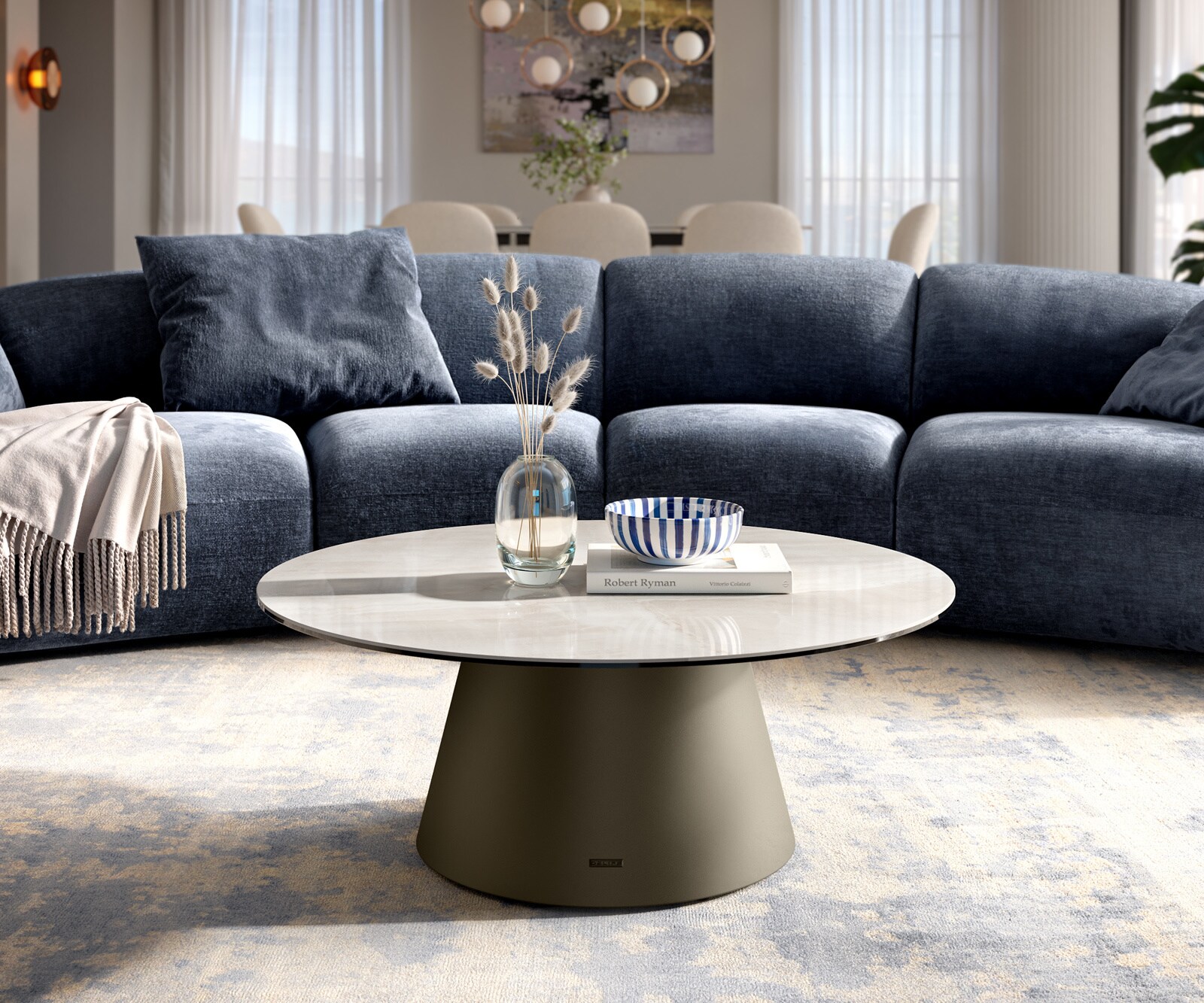 Couchtisch Edge Rund 90x90 cm Keramik Onyx Champagne Borna Effektfinish Titan 2