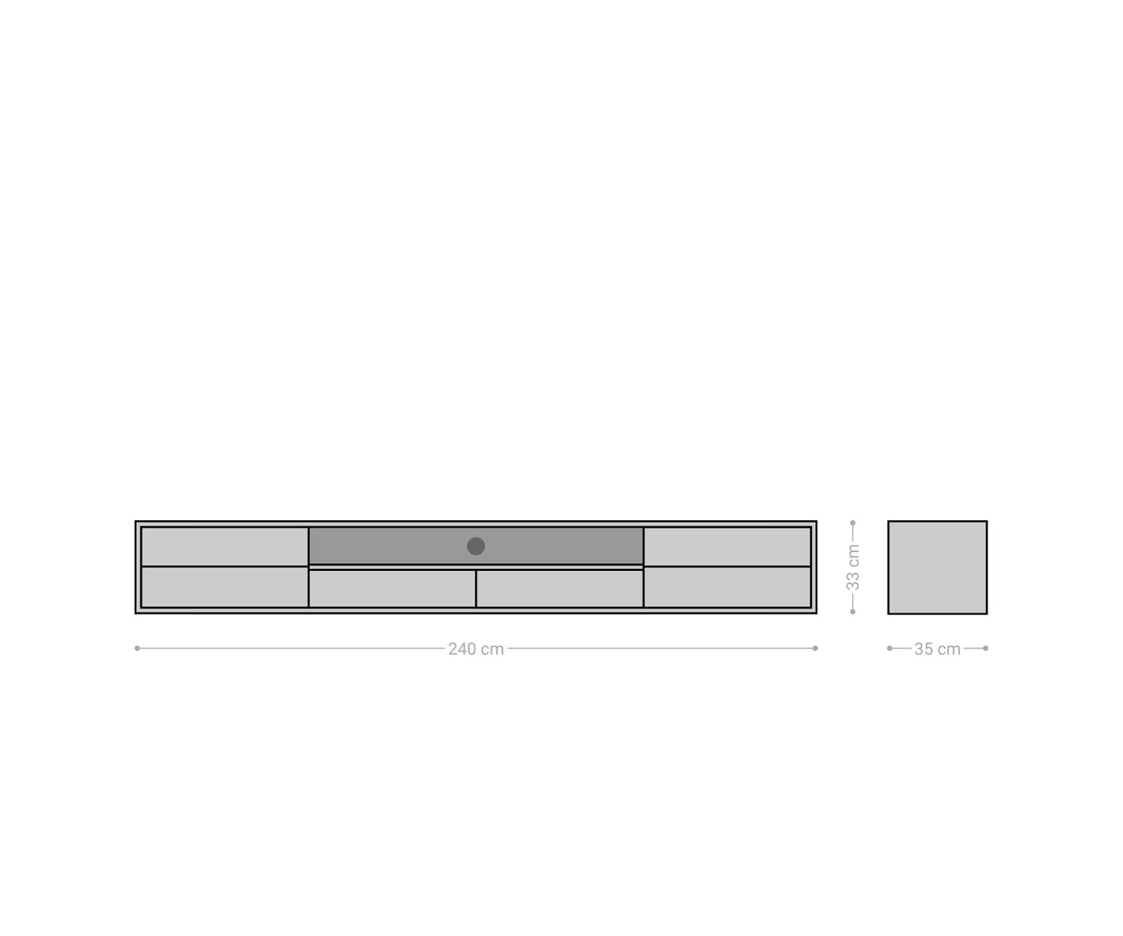 Lowboard Eloi 240x35 cm Akazie Braun 2 Türen 2 Schubladen schwebend 7