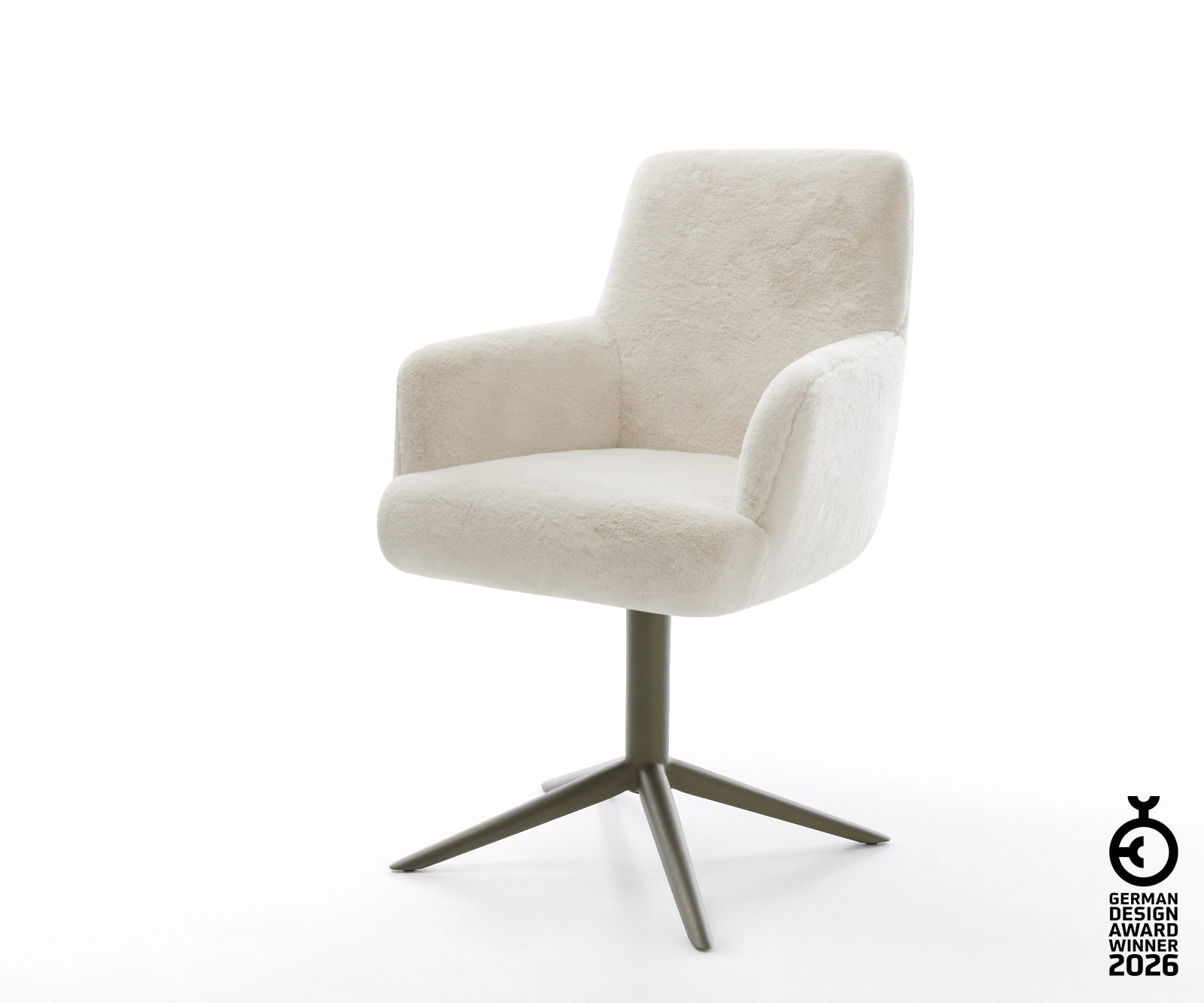 Drehstuhl Heira-Flex mit Armlehnen Plüsch Creme-Weiß Fußkreuz Effektfinish Titan 360° drehbar Wippfunktion Taschenfederkern