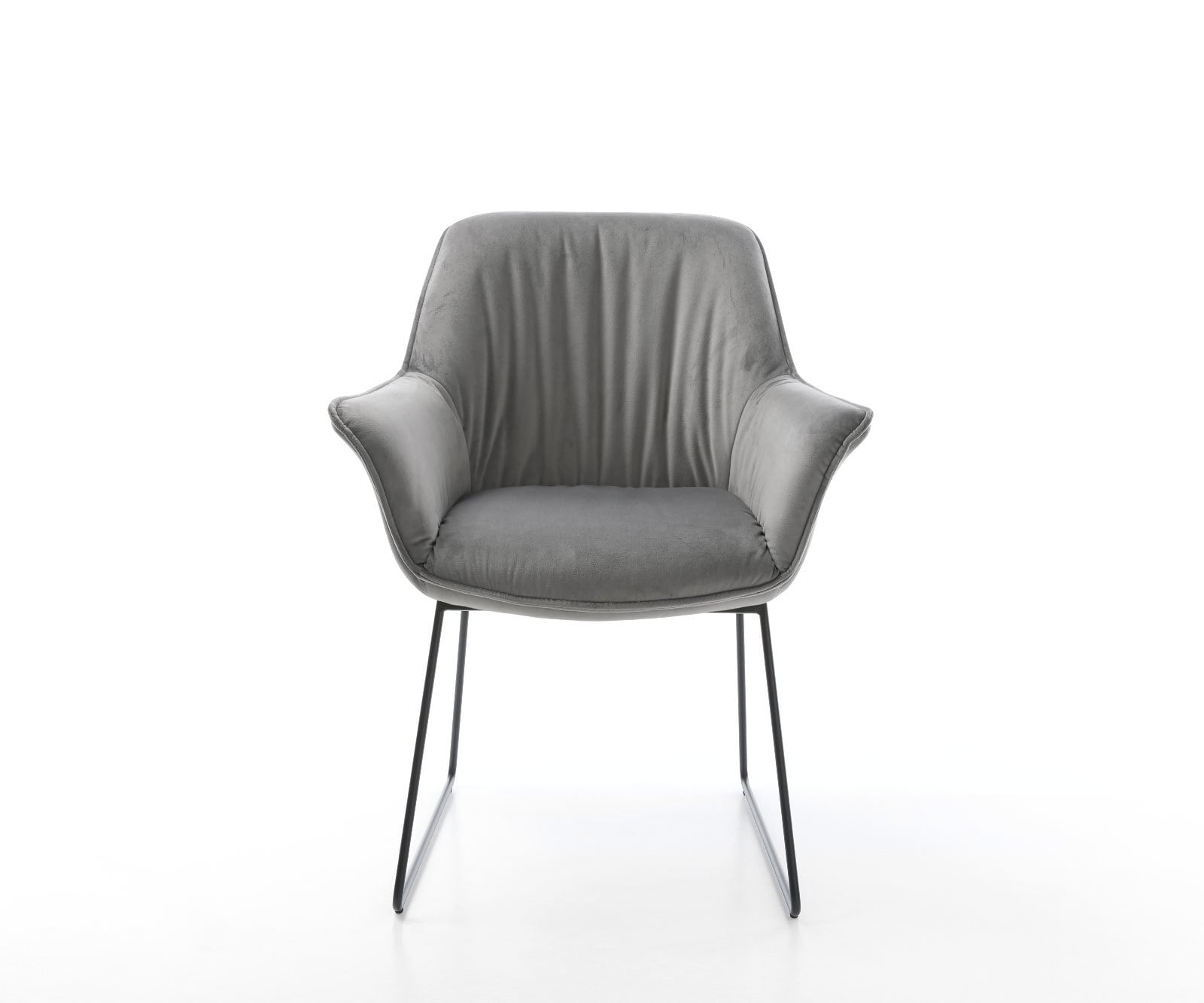 Esszimmerstuhl Keila-Flex mit Armlehnen Samt Grau Kufengestell Schwarz 2 Esszimmerstuhl Keila-Flex mit Armlehnen Samt Grau Kufengestell Schwarz 2