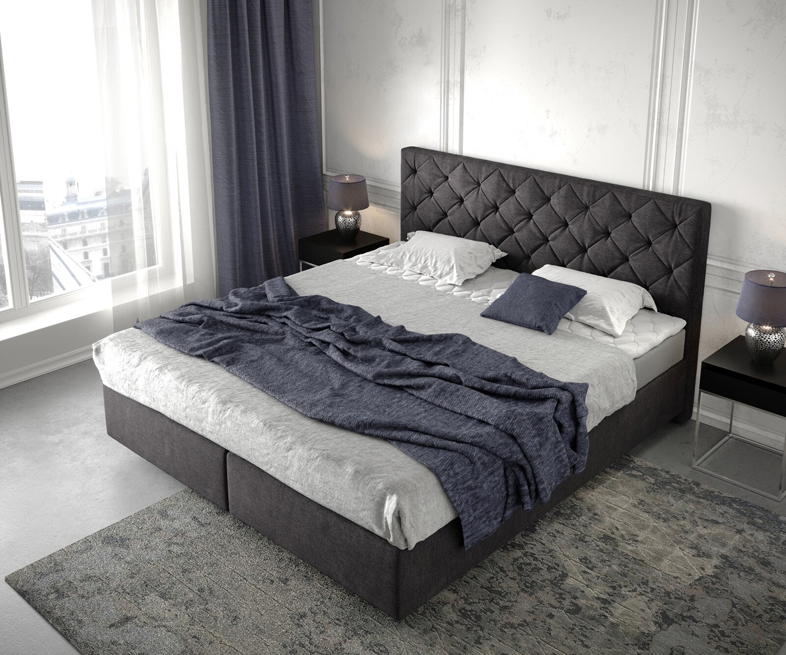 Boxspringbett Dream-Great 180x200 cm Schwarz mit Matratze und Topper 3