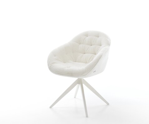 Drehstuhl Gaio-Flex Bouclé Soft Beige Kreuzgestell breit Weiß 360° drehbar Wippfunktion