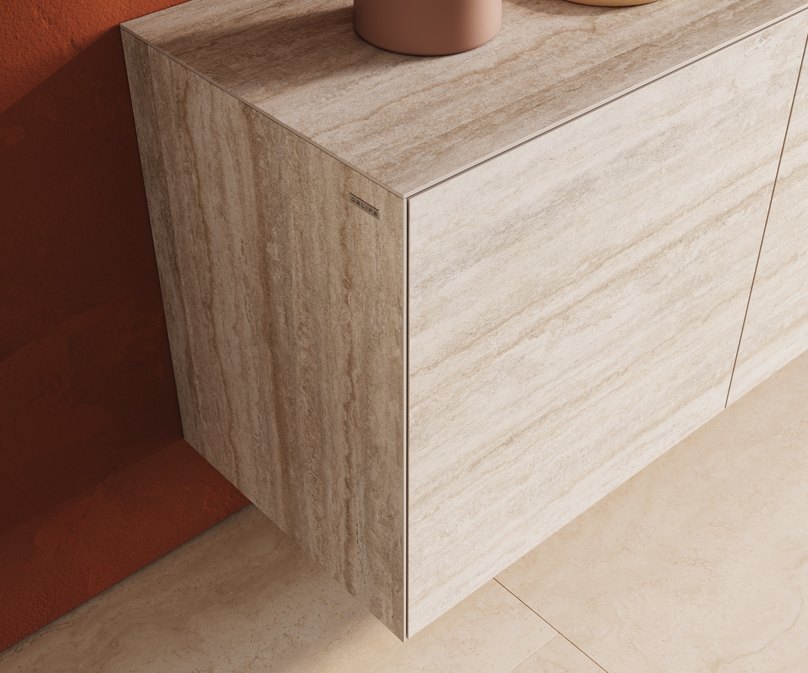 Sideboard Cuor 180 cm Keramik Laminam® Travertino Bianco Creme-Weiß 2 Türen 3 Schubfächer Schwebend 5