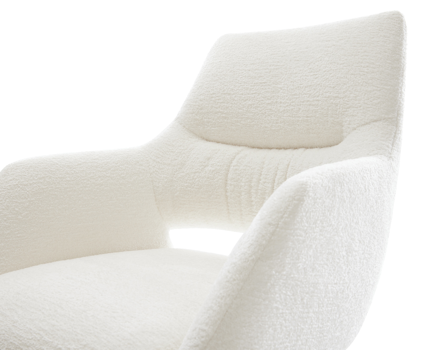 Esszimmerstuhl Yago-Flex mit Armlehnen Bouclé Soft Beige Kufengestell Edelstahl Taschenfederkern 3