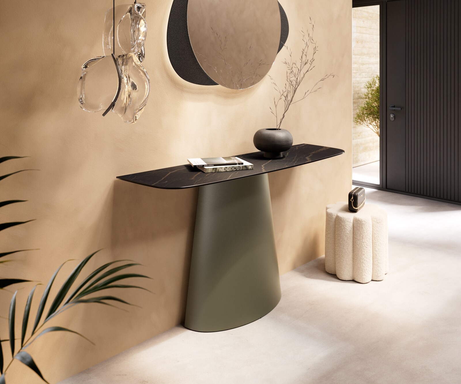 Konsolentisch Edge Boot 140x40 cm Keramik Laminam® Noir Desir Braun Conos Metall Effektfinish Titan 2