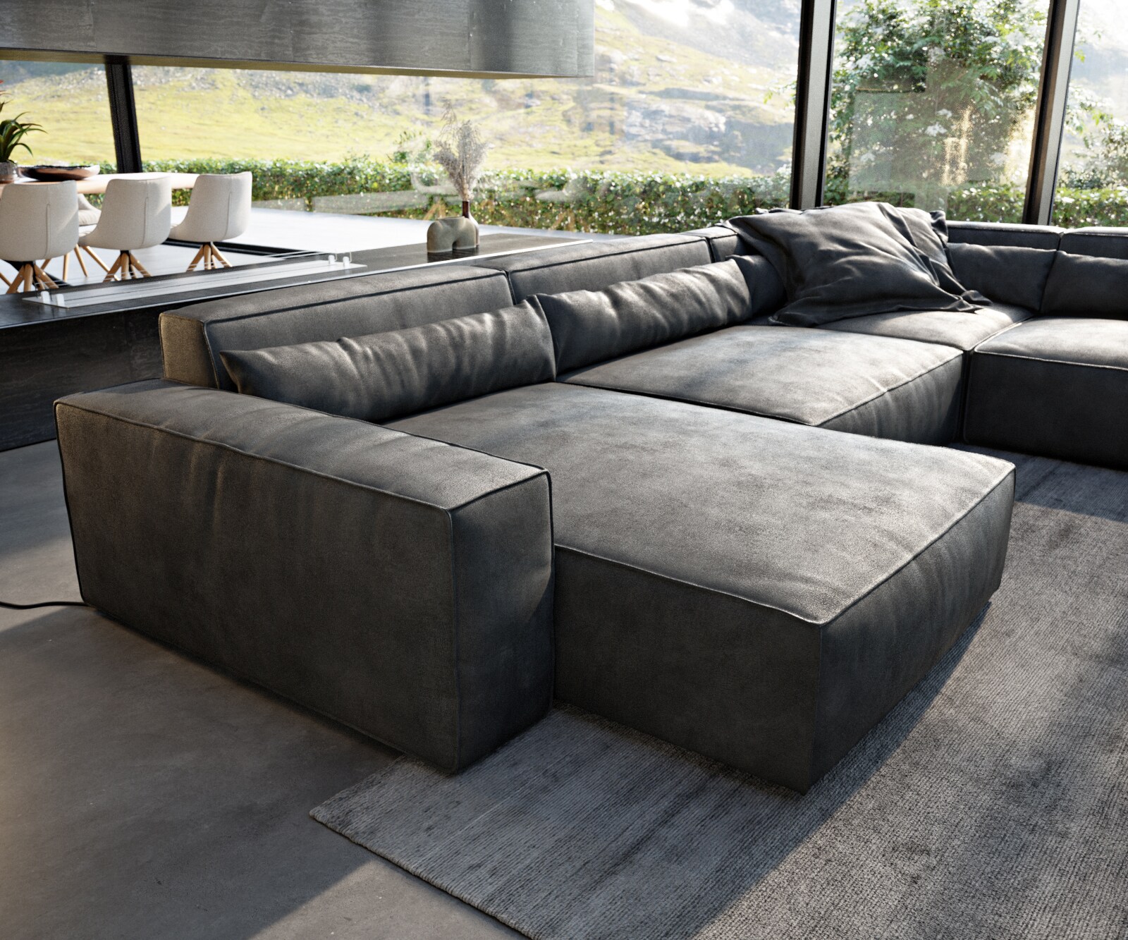 Wohnlandschaft Sirpio XL 360x260 cm Lederimitat Vintage Anthrazit Recamiere variabel 5