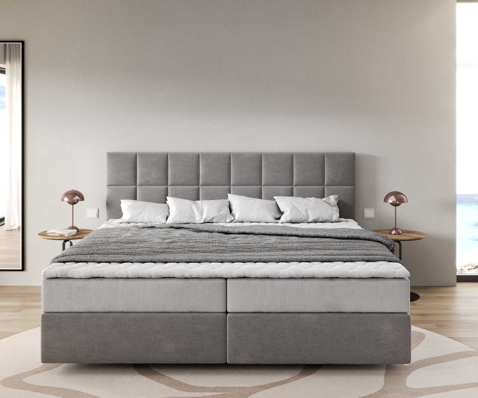 Boxspringbett Dream-Fine Mikrofaser Grau 200x200 cm mit Taschenfederkernmatratze und Topper Visco 1