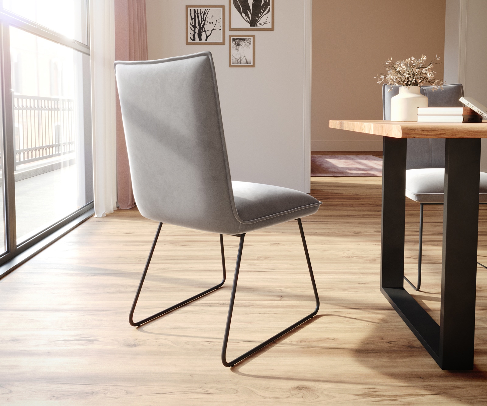 Esszimmerstuhl Lelio-Flex Samt Grau Kufengestell Schwarz Taschenfederkern 4 Esszimmerstuhl Lelio-Flex Samt Grau Kufengestell Schwarz Taschenfederkern 4