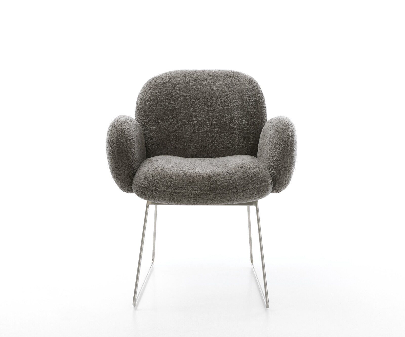 Esszimmerstuhl Nube-Flex mit Armlehnen Bouclé Soft Schlamm Kufengestell Edelstahl Taschenfederkern 1