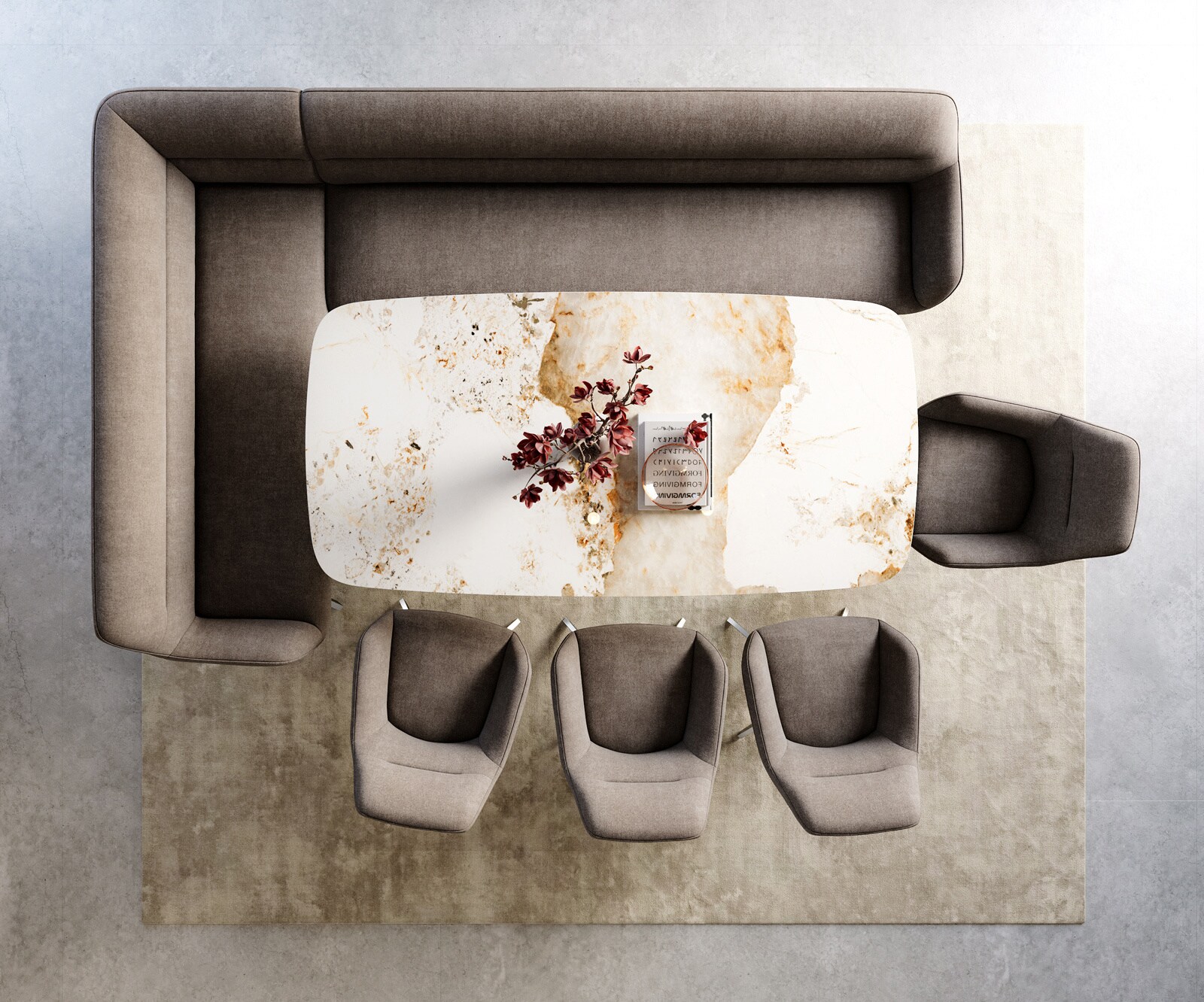 Esszimmerbank Taya-Flex 285x190 cm Strukturstoff Soft Taupe Kreuzgestell kantig Edelstahl Taschenfederkern Rechts 5