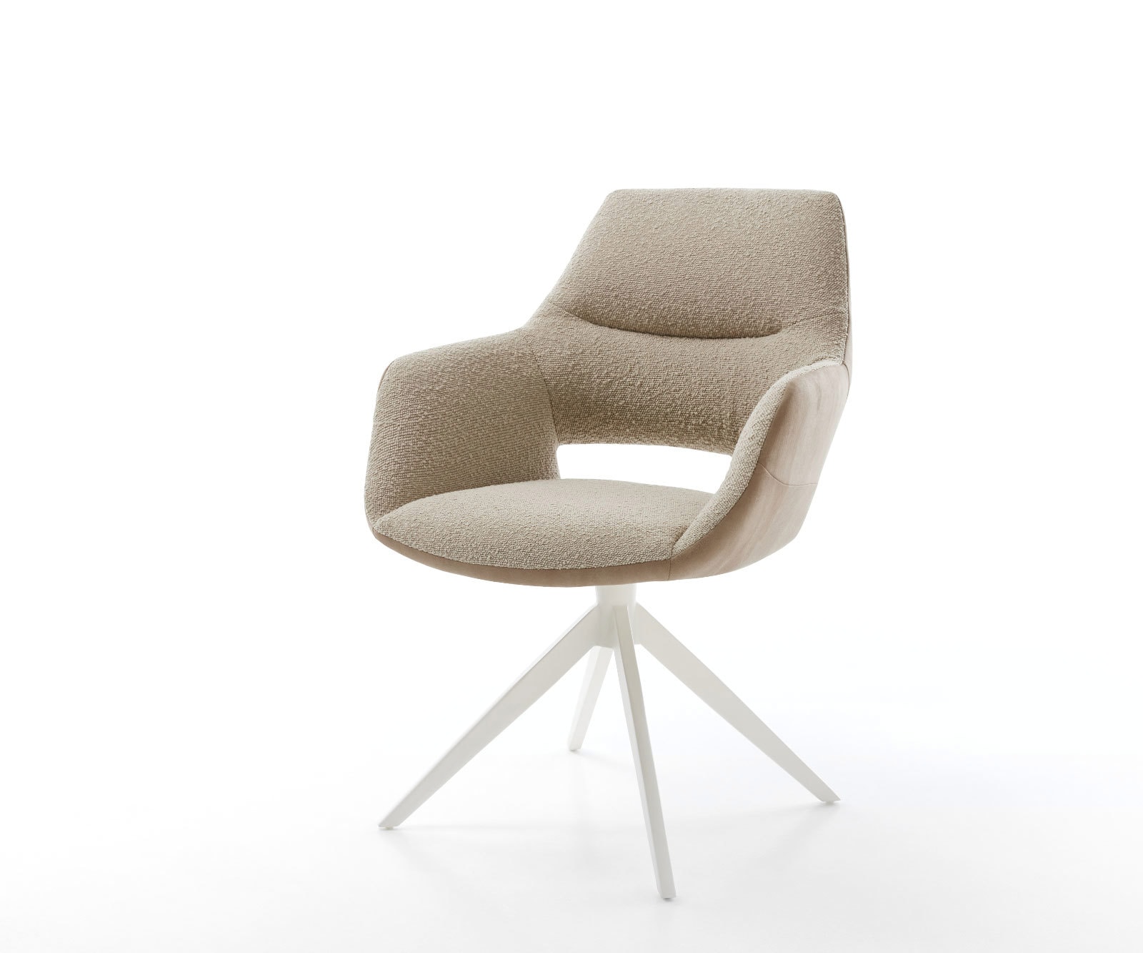 Drehstuhl Yago-Flex mit Armlehnen Materialmix Schlamm Kreuzgestell breit Weiß 360° drehbar Wippfunktion Taschenfederkern Drehstuhl Yago-Flex mit Armlehnen Materialmix Schlamm Kreuzgestell breit Weiß 360° drehbar Wippfunktion Taschenfederkern