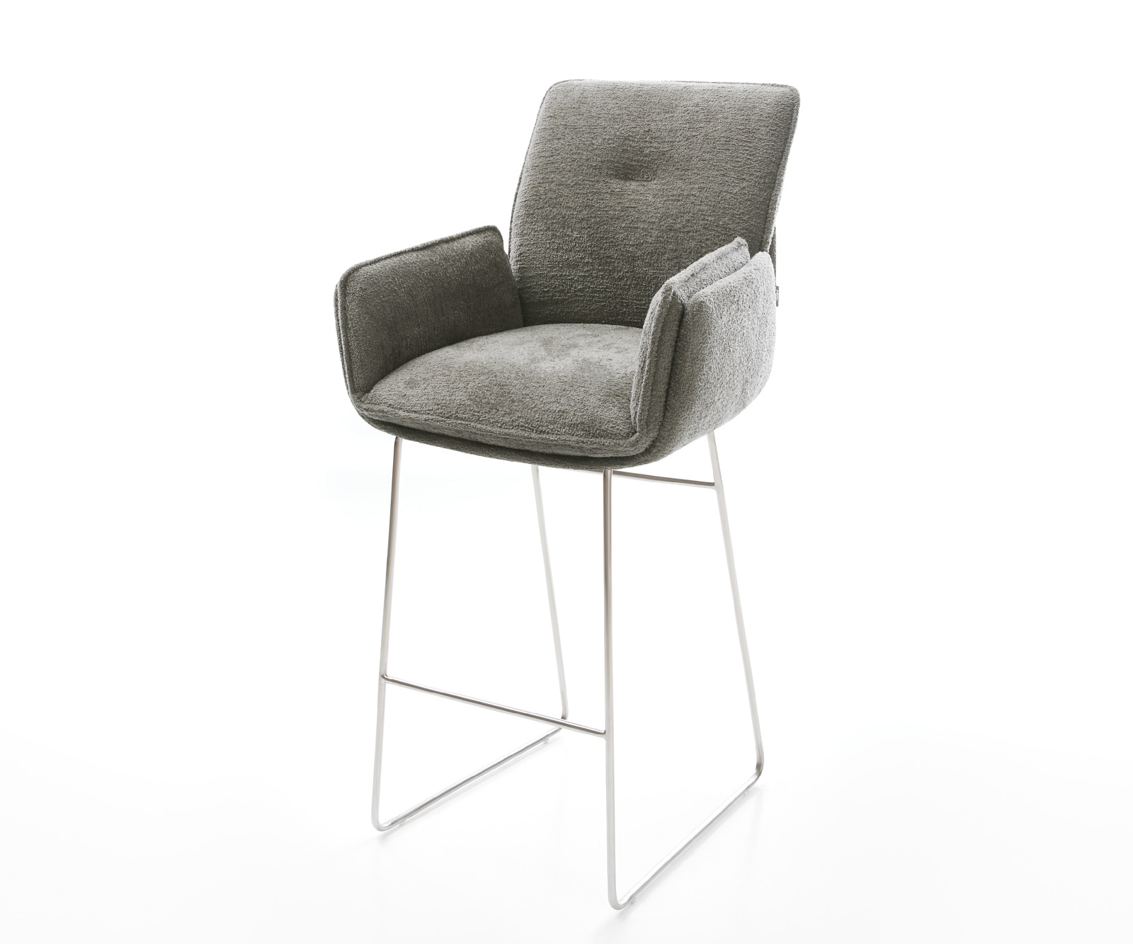 Barstuhl Nela-Flex Bouclé Soft Schlamm Kufengestell Edelstahl Silberfarben 1