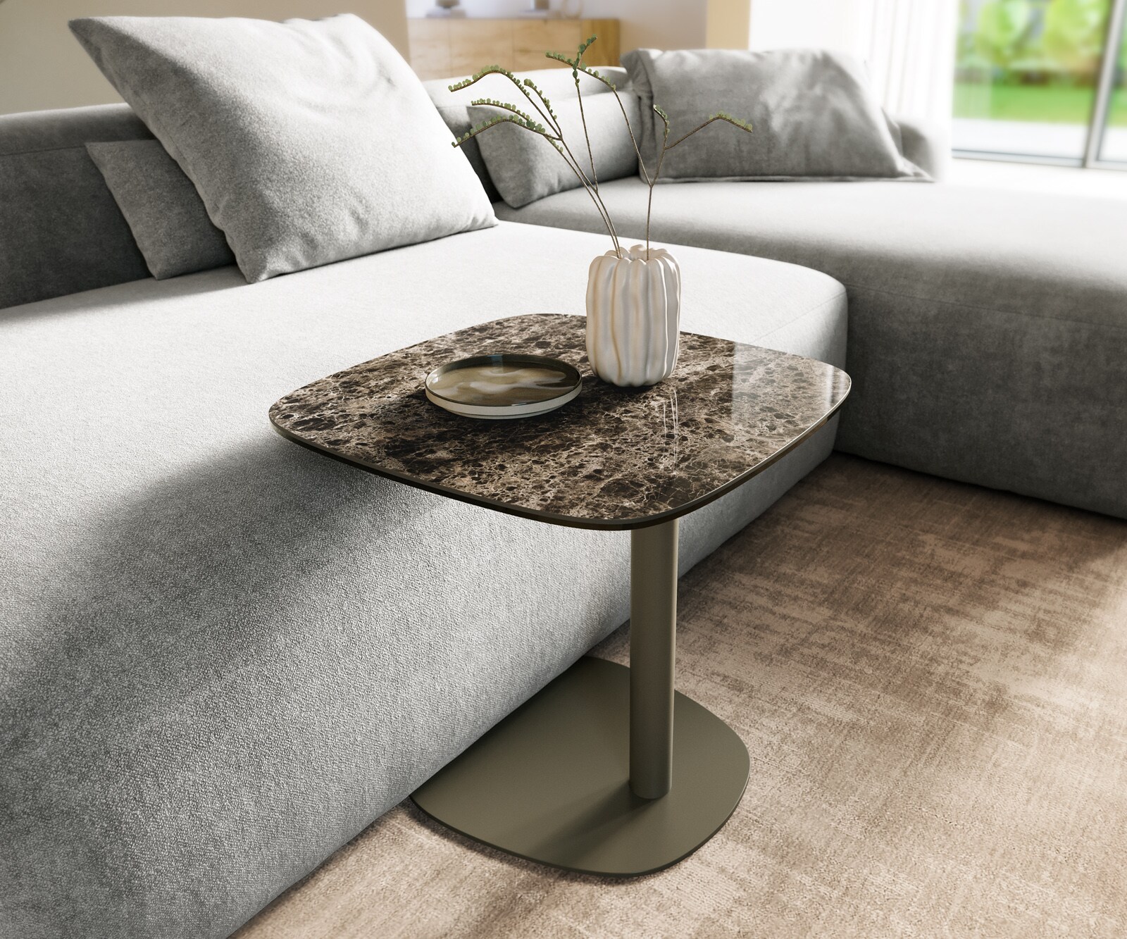 Couchtisch Edge Boot 50x50 cm Keramik Laminam® Emperador Extra Lucidato Dun günstig online kaufen