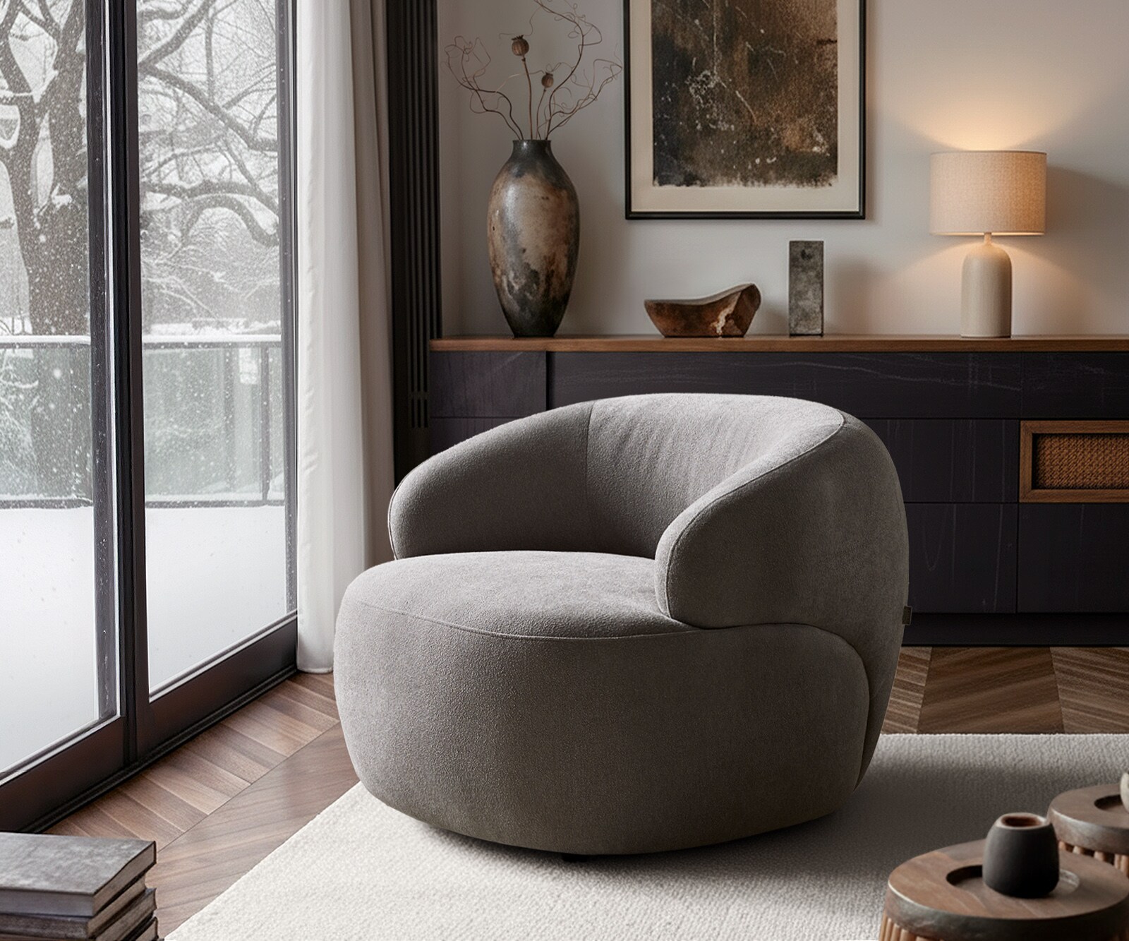 Fauteuil-Lounge Nova cm, tissu d"ameublement Soft Gris