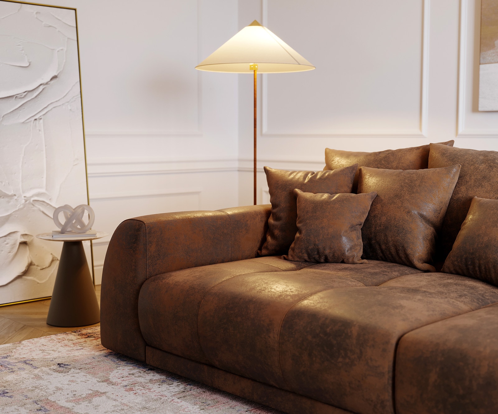 Big-Sofa Violetta 310x135 cm Braun Antik Optik mit Kissen 4 Big-Sofa Violetta 310x135 cm Braun Antik Optik mit Kissen 4