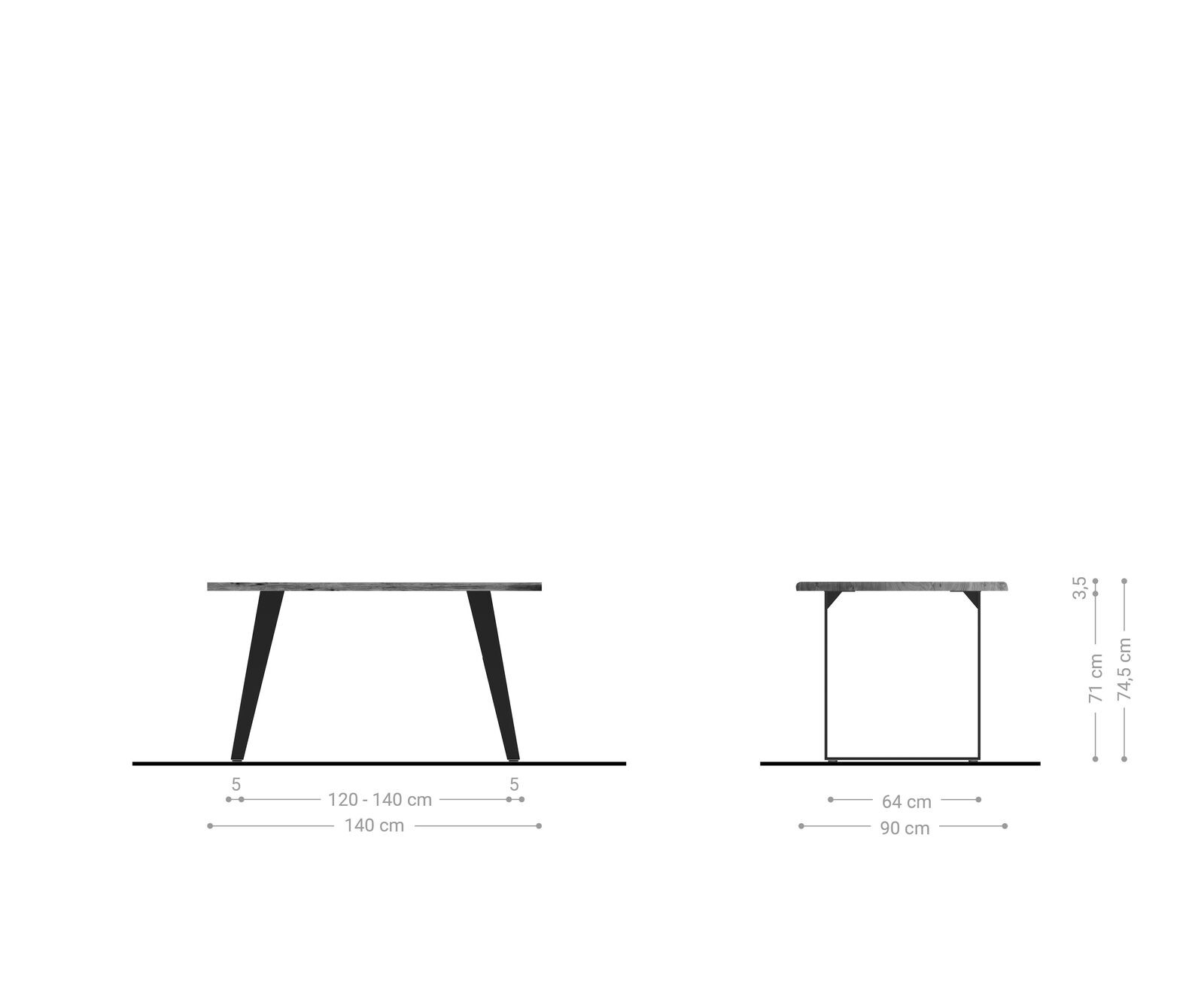 Esstisch Edge 140x90 Akazie Natur Metall Schräg Live-Edge 5