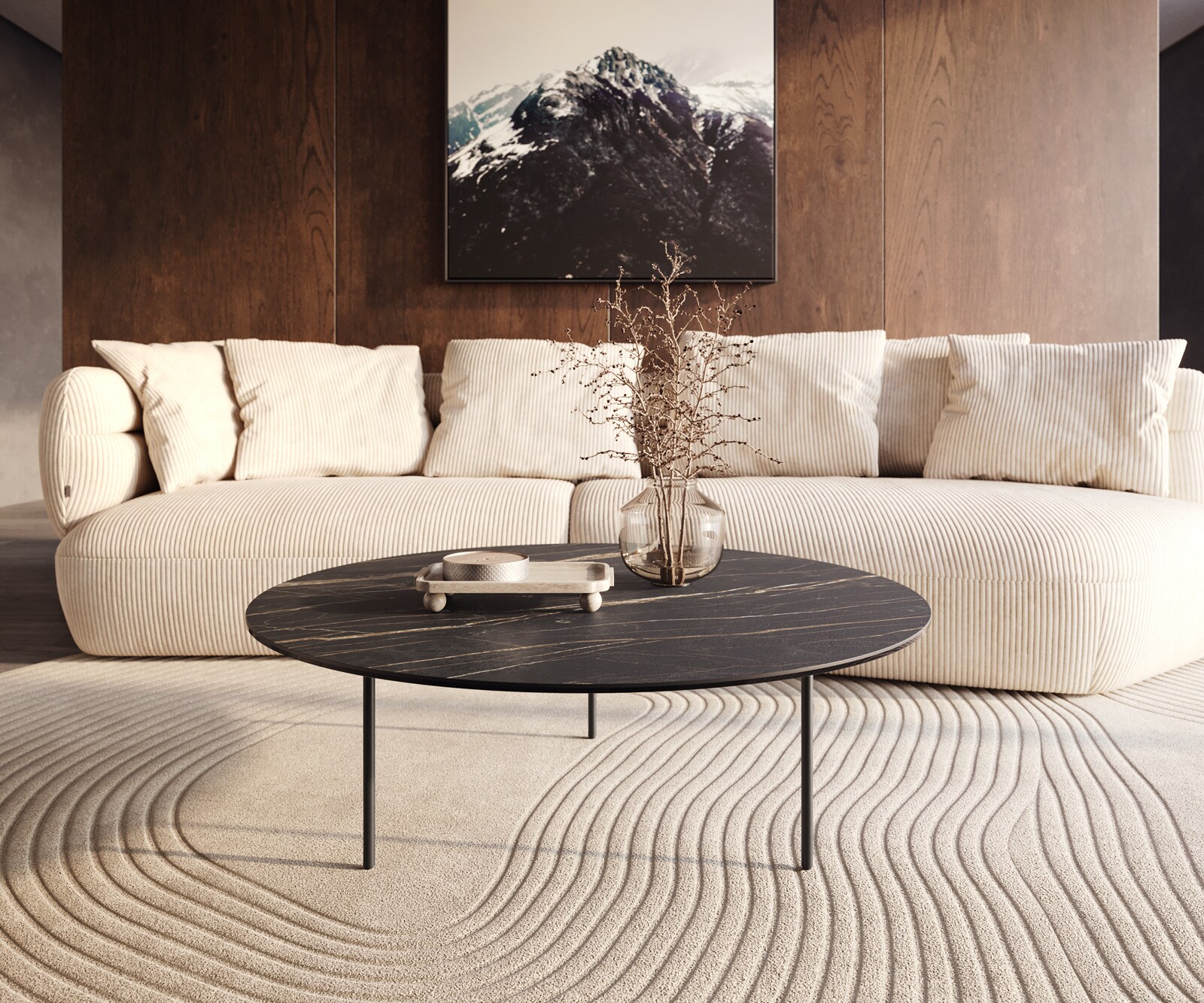 Couchtisch Edge Rund 100x100 cm Keramik Laminam® Noir Desir Braun Trive Metall Schwarz 6