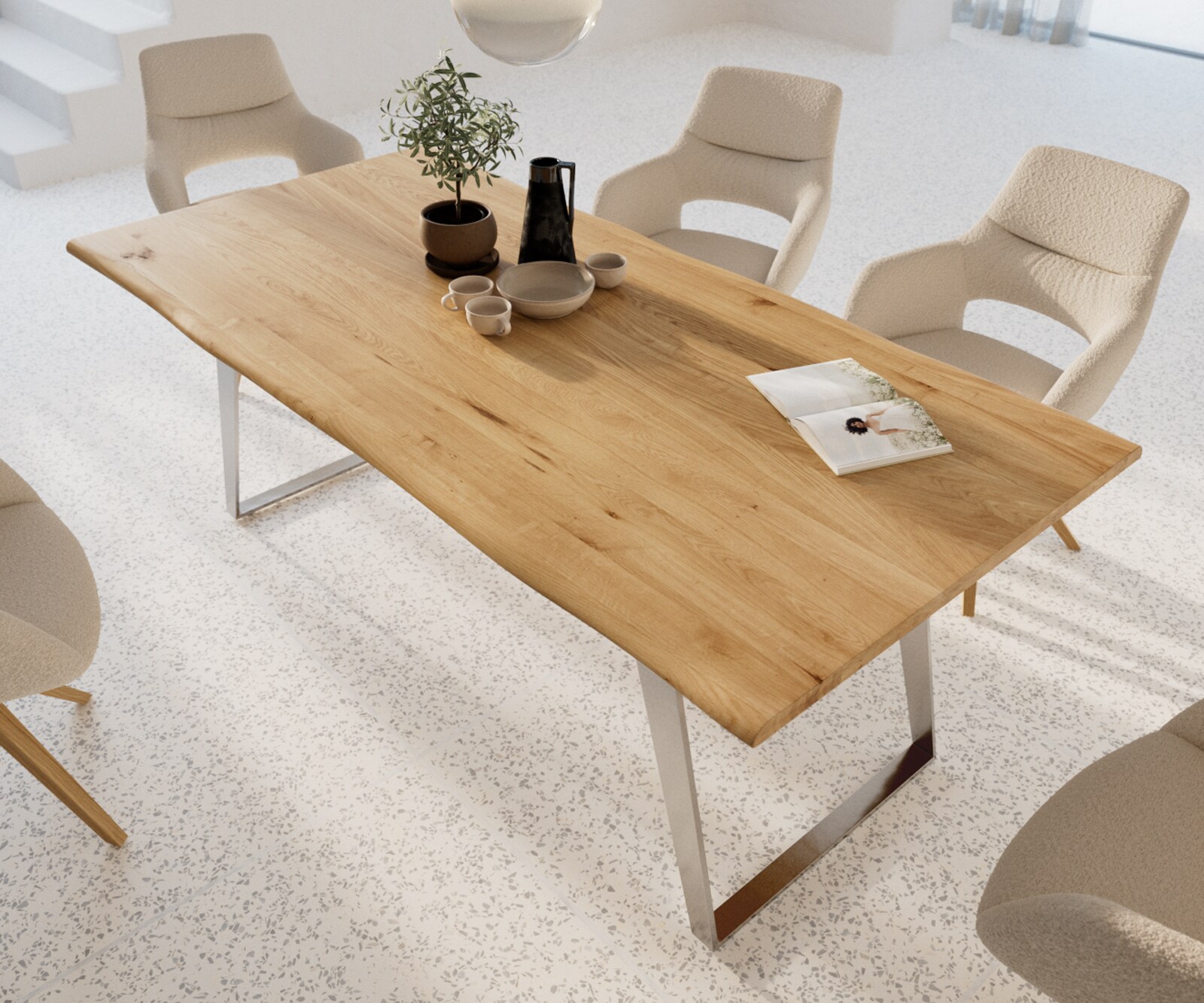 Esstisch Edge 200x100x2,5-3 Eiche Natur Edelstahl Schräg Live-Edge 3
