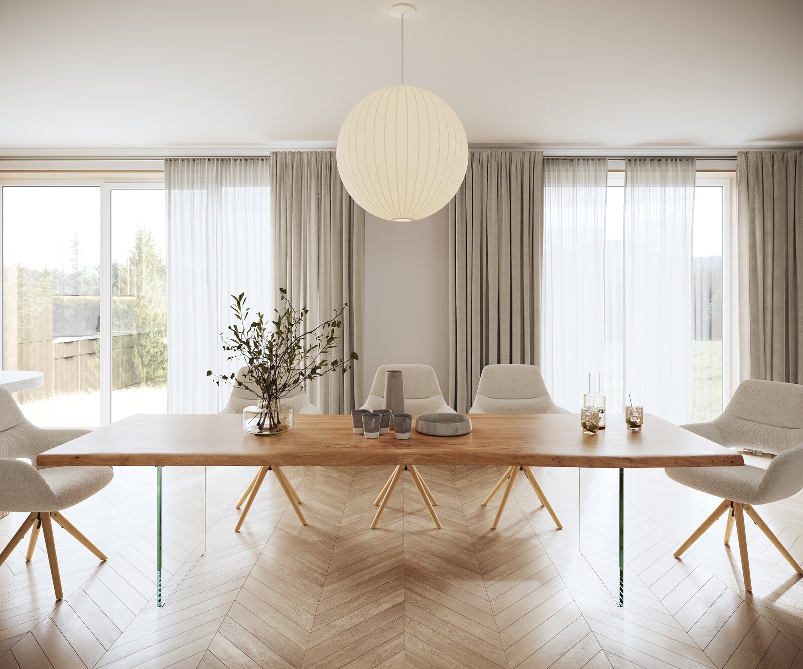 Esstisch Edge 300x100 XL Akazie Natur Glas Live-Edge 1