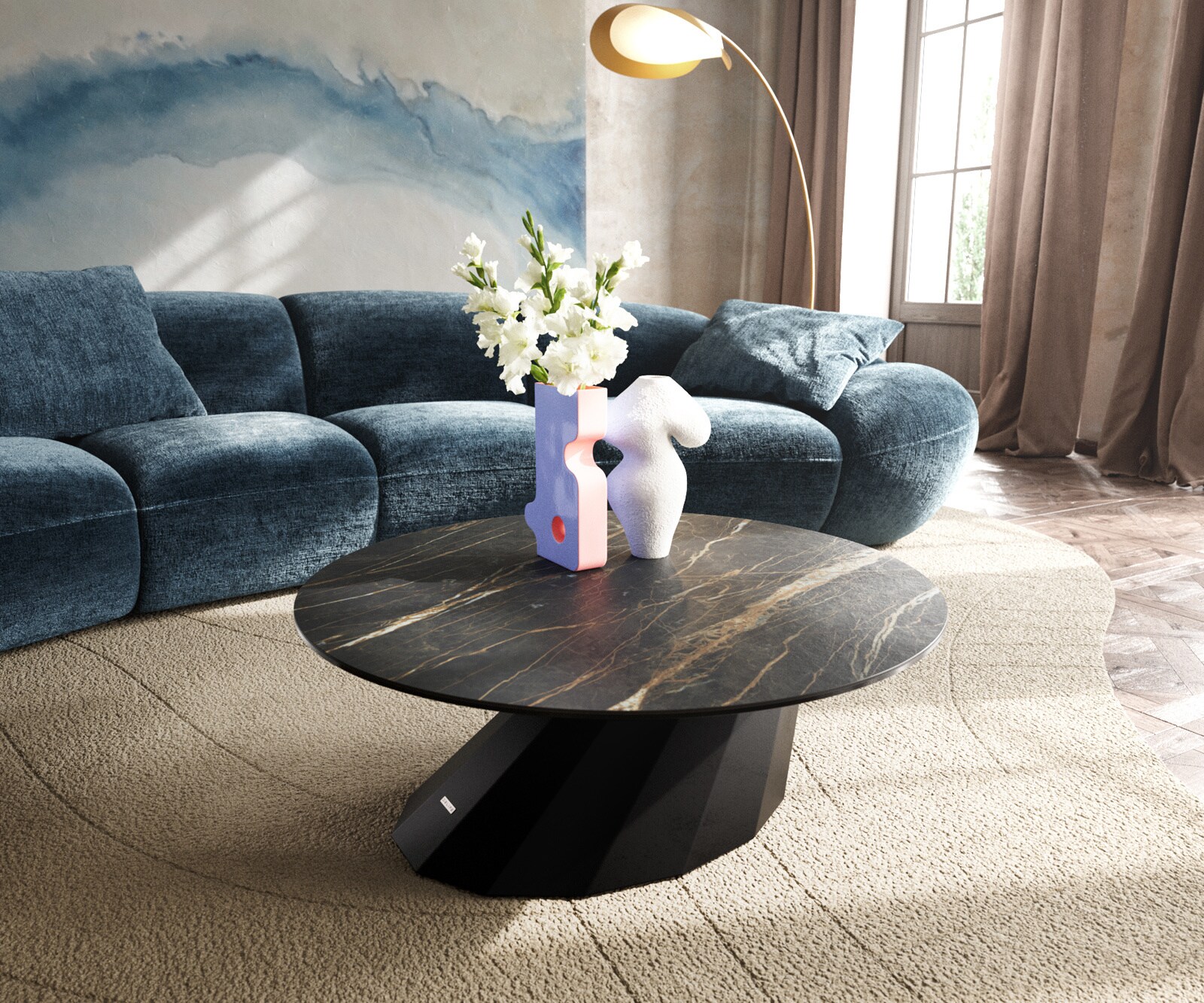 Couchtisch Edge Rund 90x90 cm Keramik Laminam® Noir Desir Braun Parabi Meta günstig online kaufen