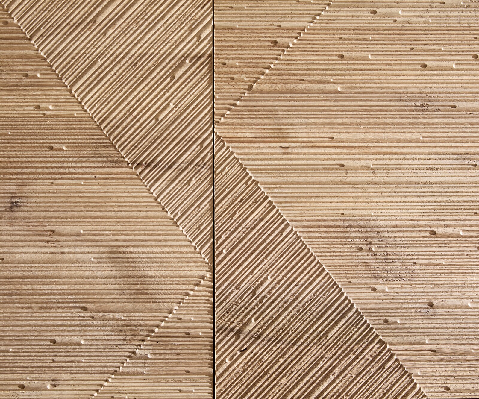 Lowboard Tereos 220 cm Eiche Natur 3D Effekt 4 Türen Winkelfuß Edelstahl gebürstet 3