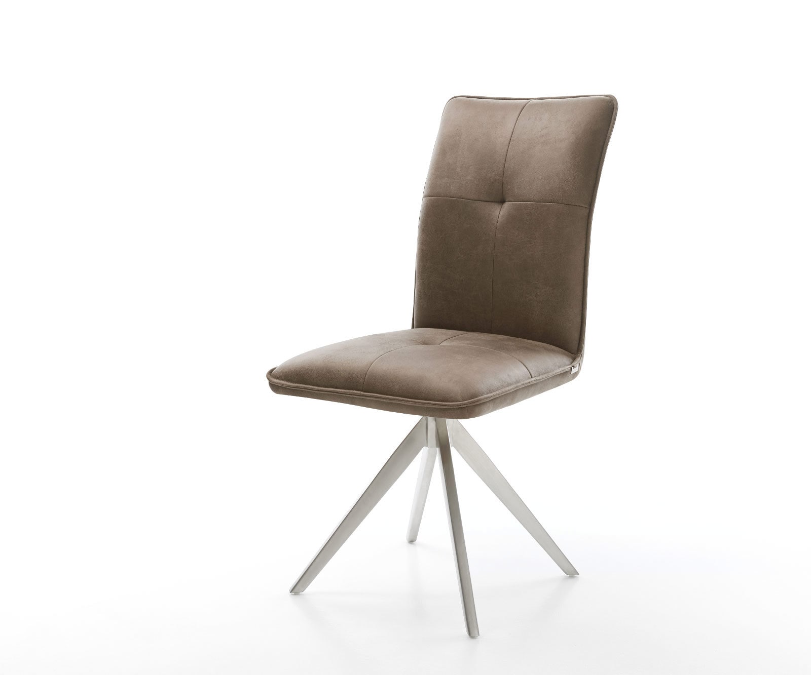 Esszimmerstuhl Maddy-Flex Mikrofaser Taupe Vintage Kreuzgestell kantig Edelstahl