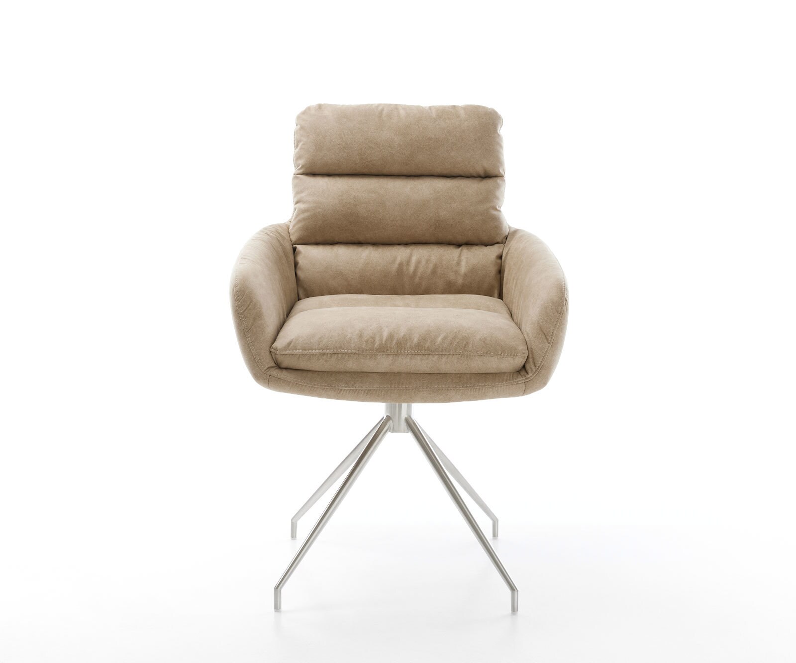 Esszimmerstuhl Abelia-Flex mit Armlehnen Mikrofaser Beige Vintage Kreuzgestell konisch Edelstahl 1