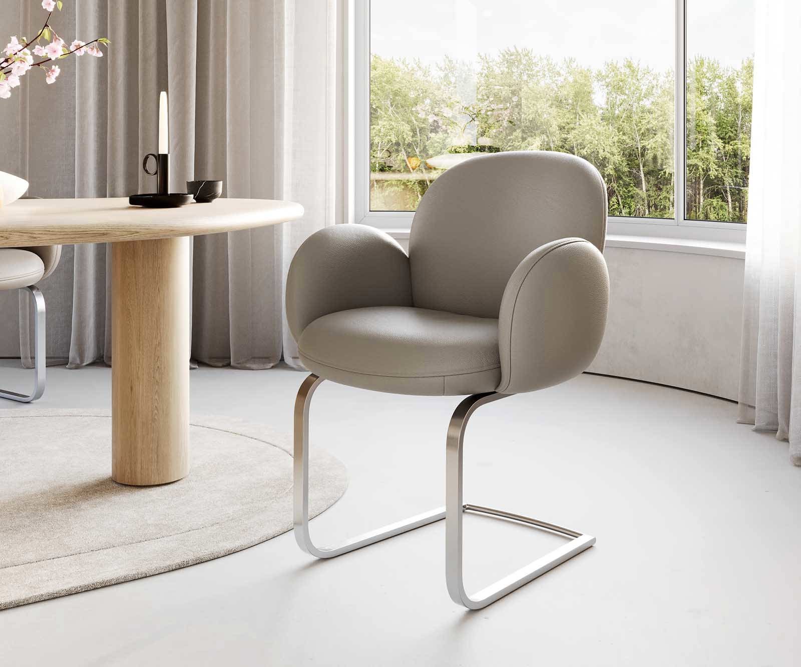 Freischwinger Nube-Flex mit Armlehnen Echt-Leder Schlamm Freischwinger flac günstig online kaufen